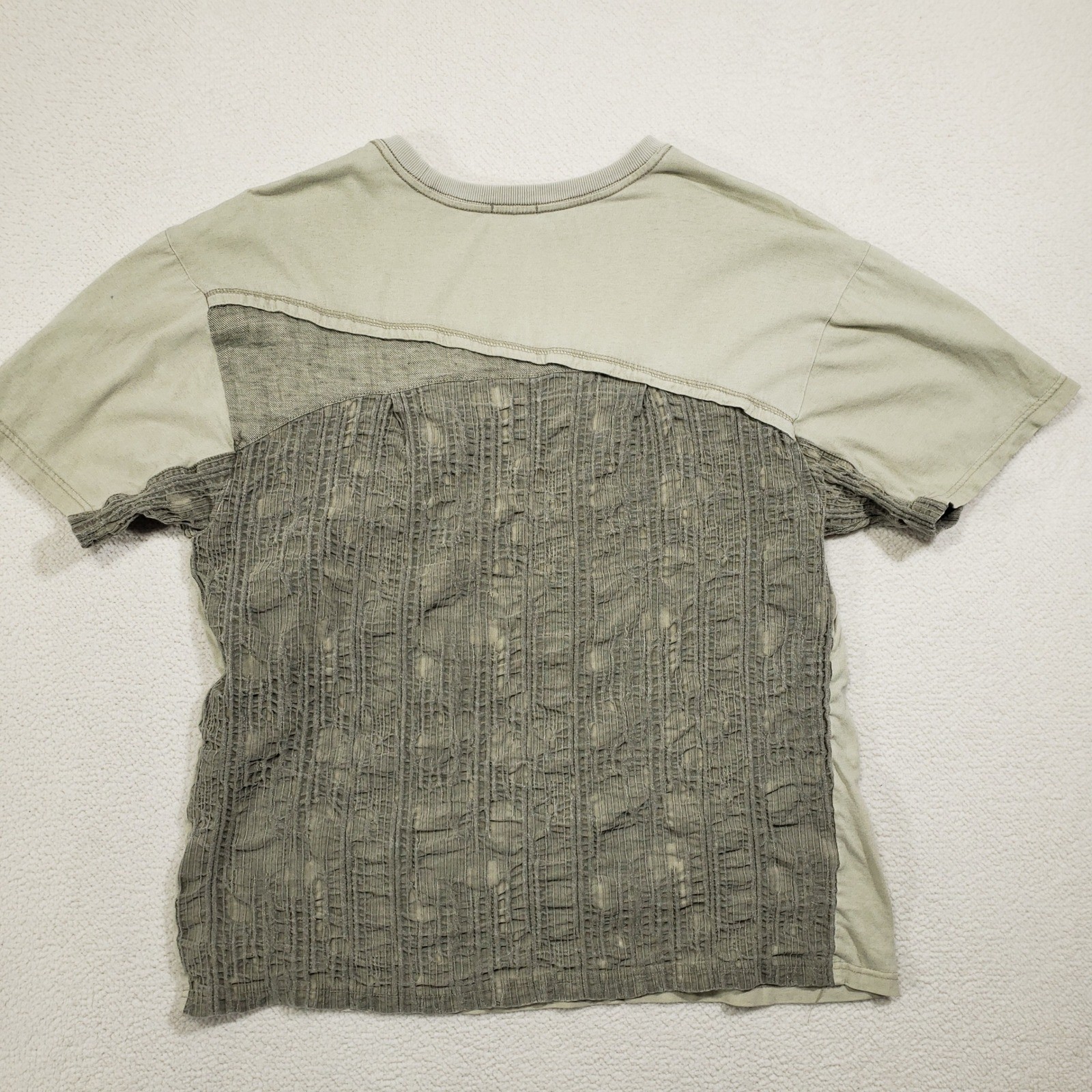 XLIM Shirt Men Size 2 Medium Khaki Gray Episode .5 Distressed Panel Cotton Linen