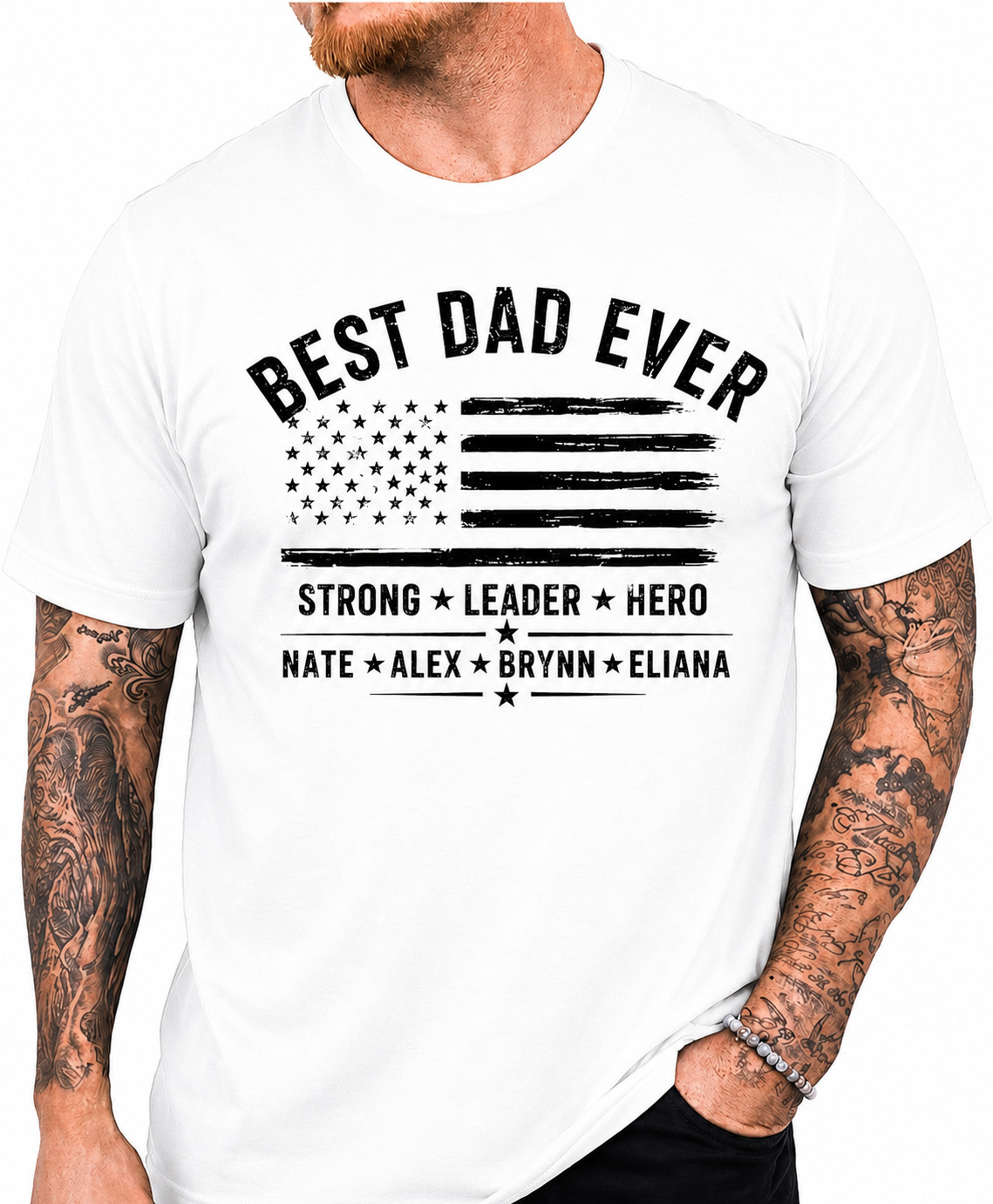 Personalized Best Dad Ever T-Shirt Custom Dad Gift American Flag Tee Size S-5XL