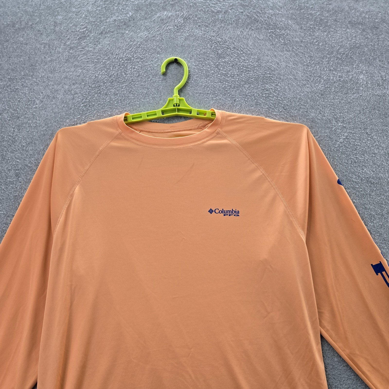 Columbia Men Shirt L/G Orange Logo Text PFG Activewear Long Sleeve Fishing