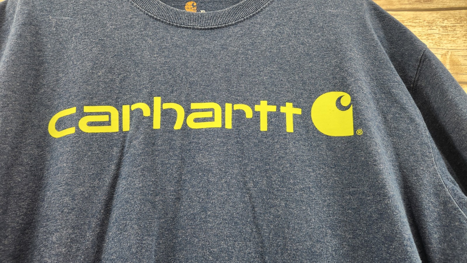 Carhartt Shirt Blue Heather Neon Spell Out Work Wear K195 Cotton Casual Adult XL