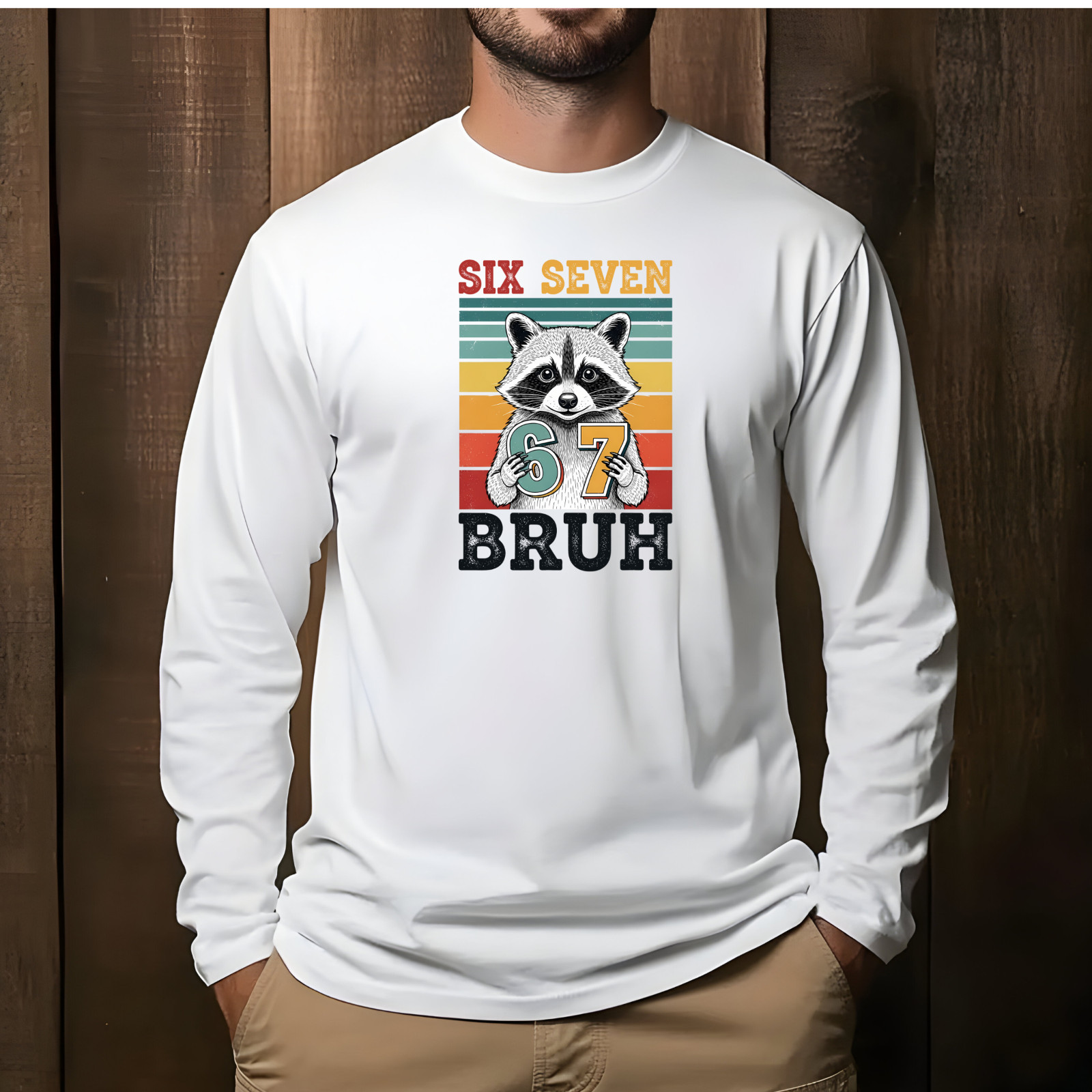 Vintage Raccoon 67 Bruh Six Seven Meme Unisex Long Sleeve T-Shirt Gift