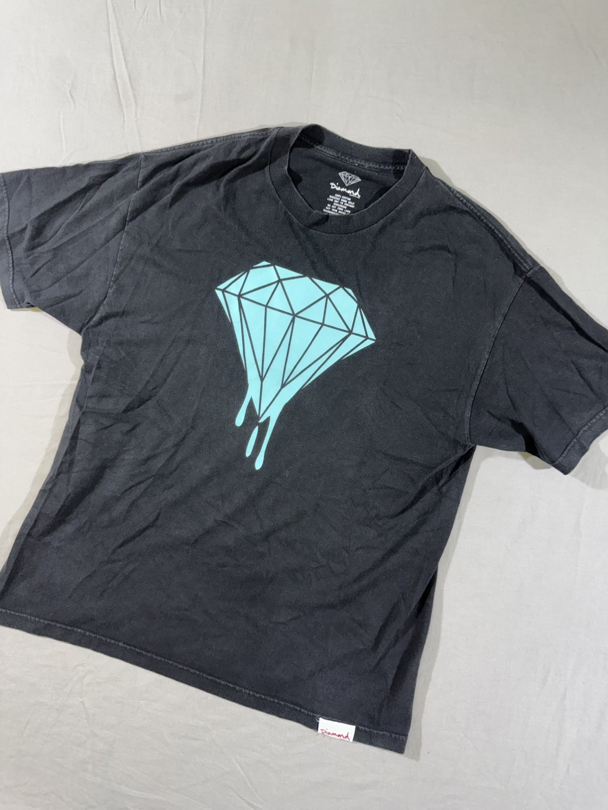 Y2K Diamond Supply Co. Black Tee with Turquoise Dripping Diamond Graphic