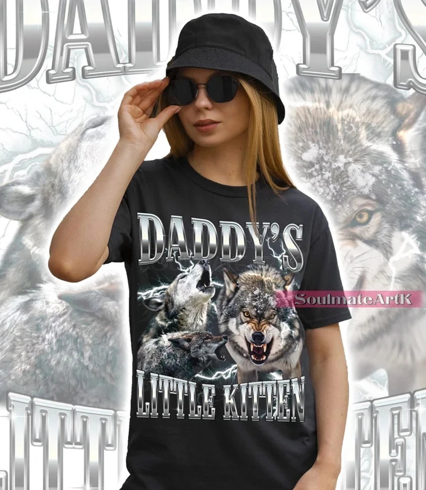 Daddy’s Little Kitten Shirt, Funny Alpha Wolf Retro Tshirt