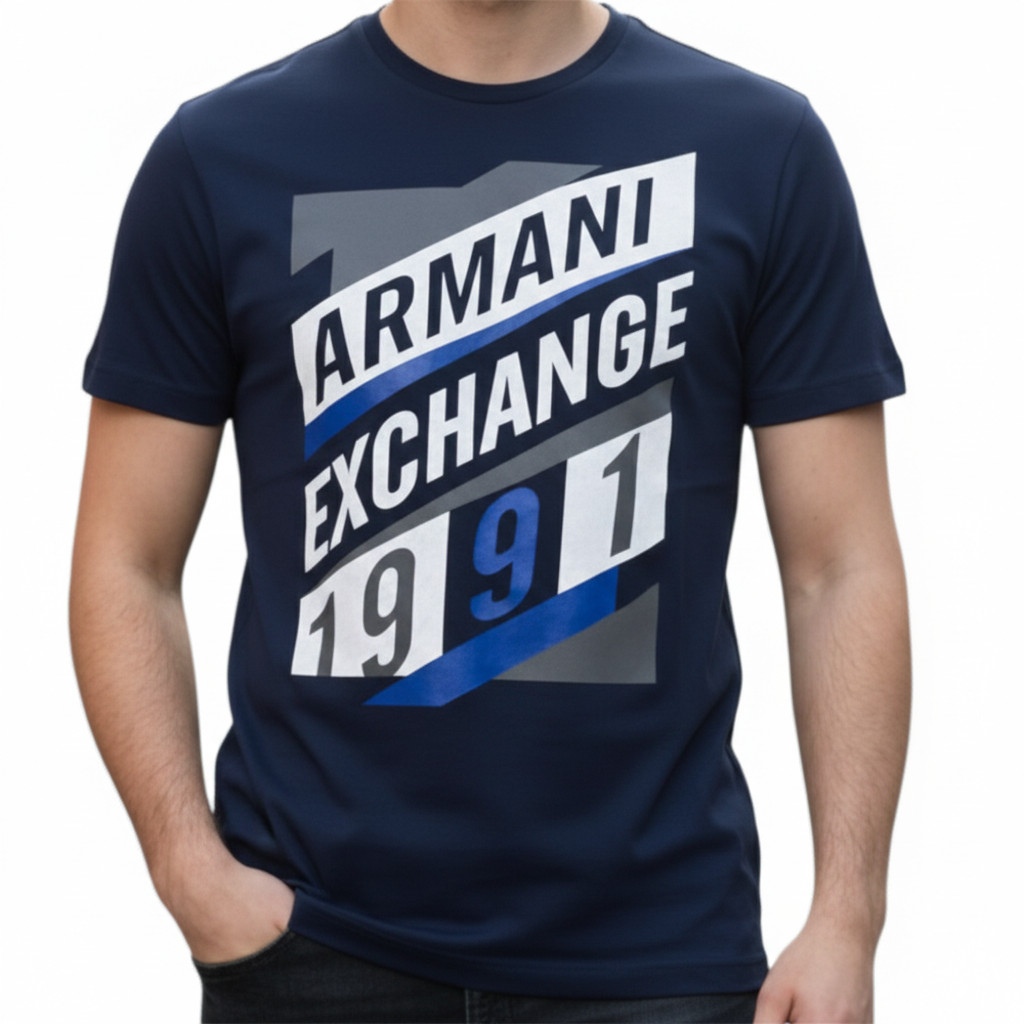 ARMANI EXCHANGE Navy Blue AX-16 Short Sleeve Slim Fit Designer Mens T-shirt NWT