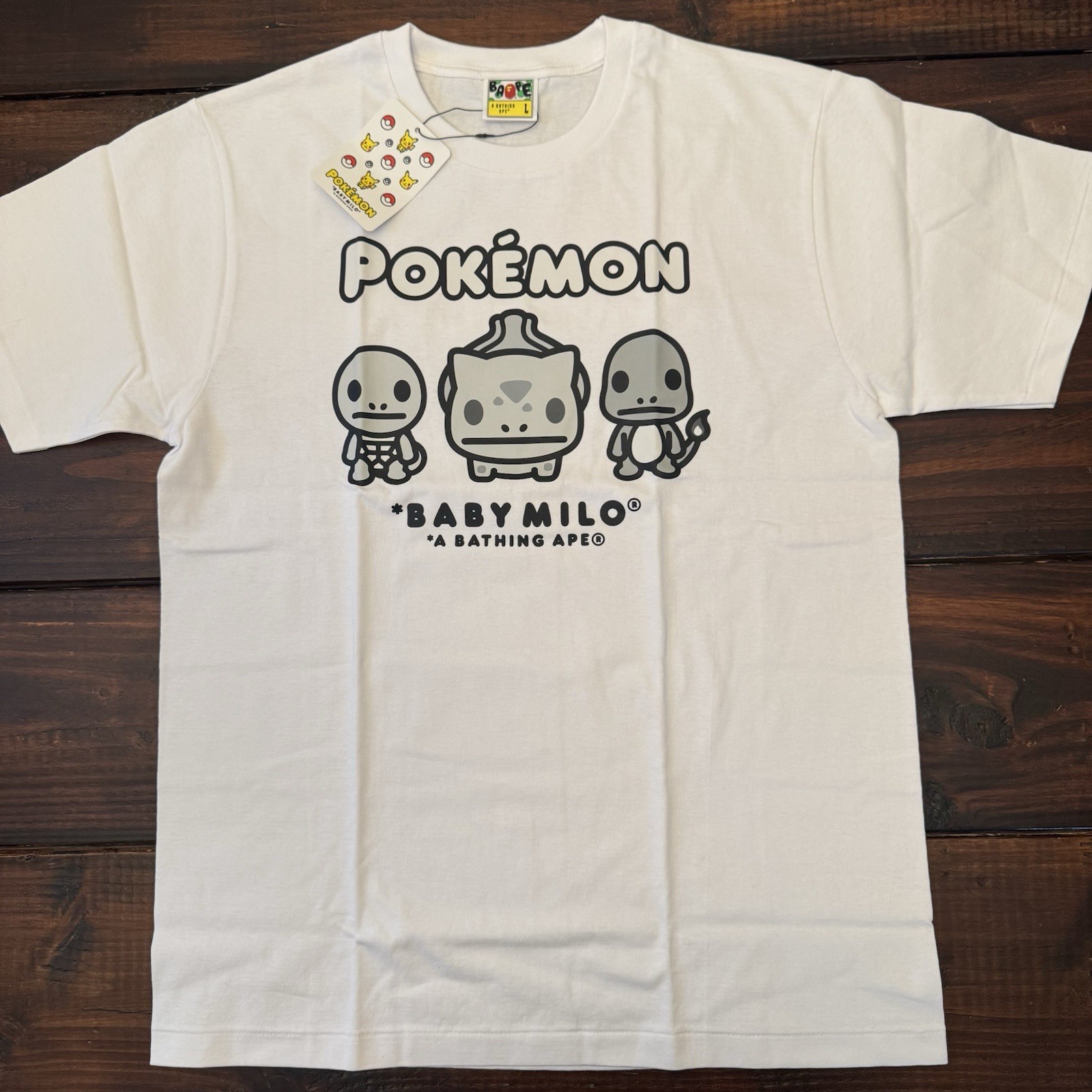 BAPE Baby Milo x Pokemon Monotone Starters #3 Tee White Sz Large FW20 Authentic