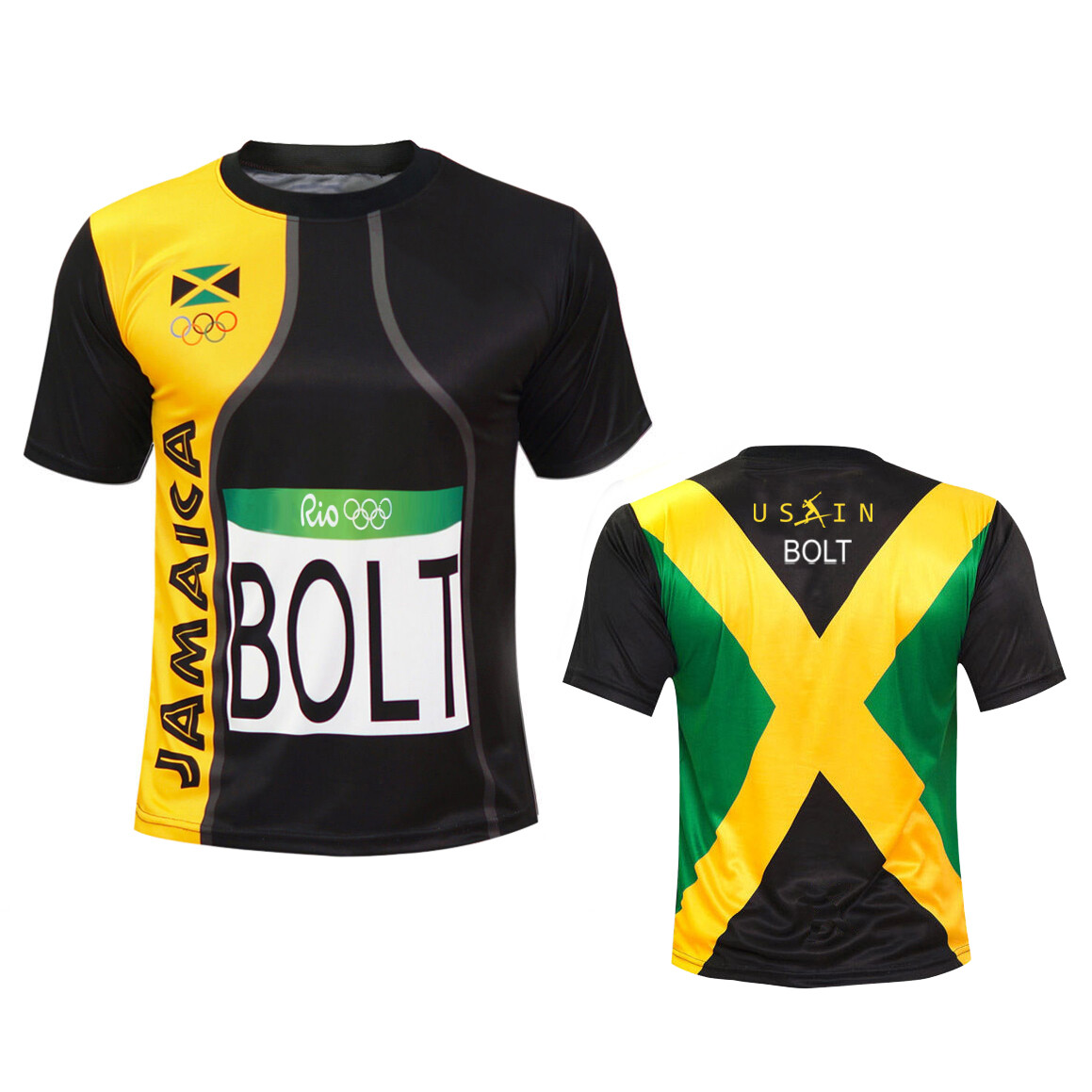 Men’s Usain Bolt Rio Jersey – Jamaica Flag – T-Shirt for Sports