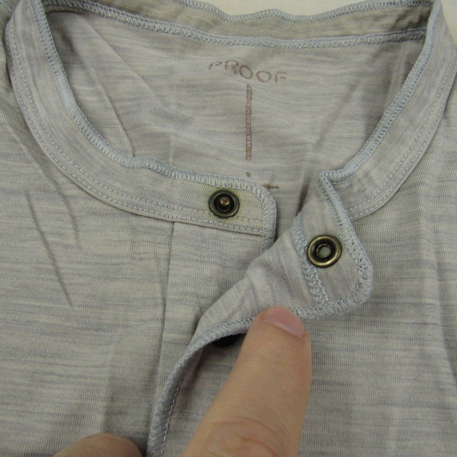Proof Shirt Mens Small Beige Gray Snap Henley Merino Nylon Blend Lightweight