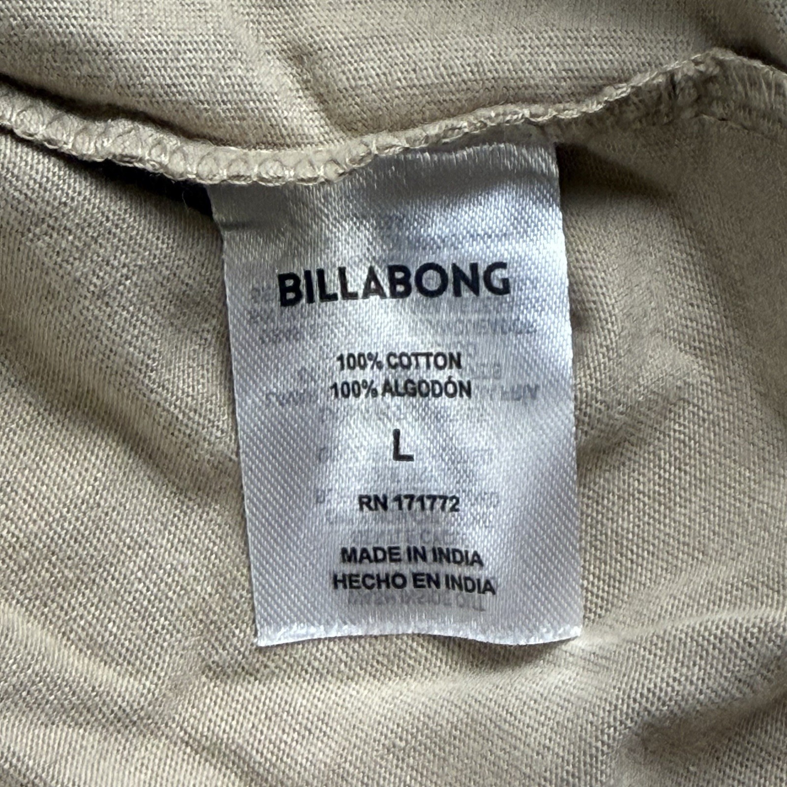 Billabong Men’s Sz L Tan Retro Stripes Graphic Surf T-Shirt 100% Cotton Casual