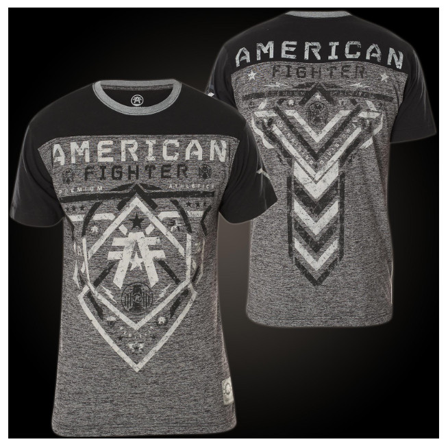 AMERICAN FIGHTER Black Heather Grey HARTWELL Athletic Graphic T-shirt NWT