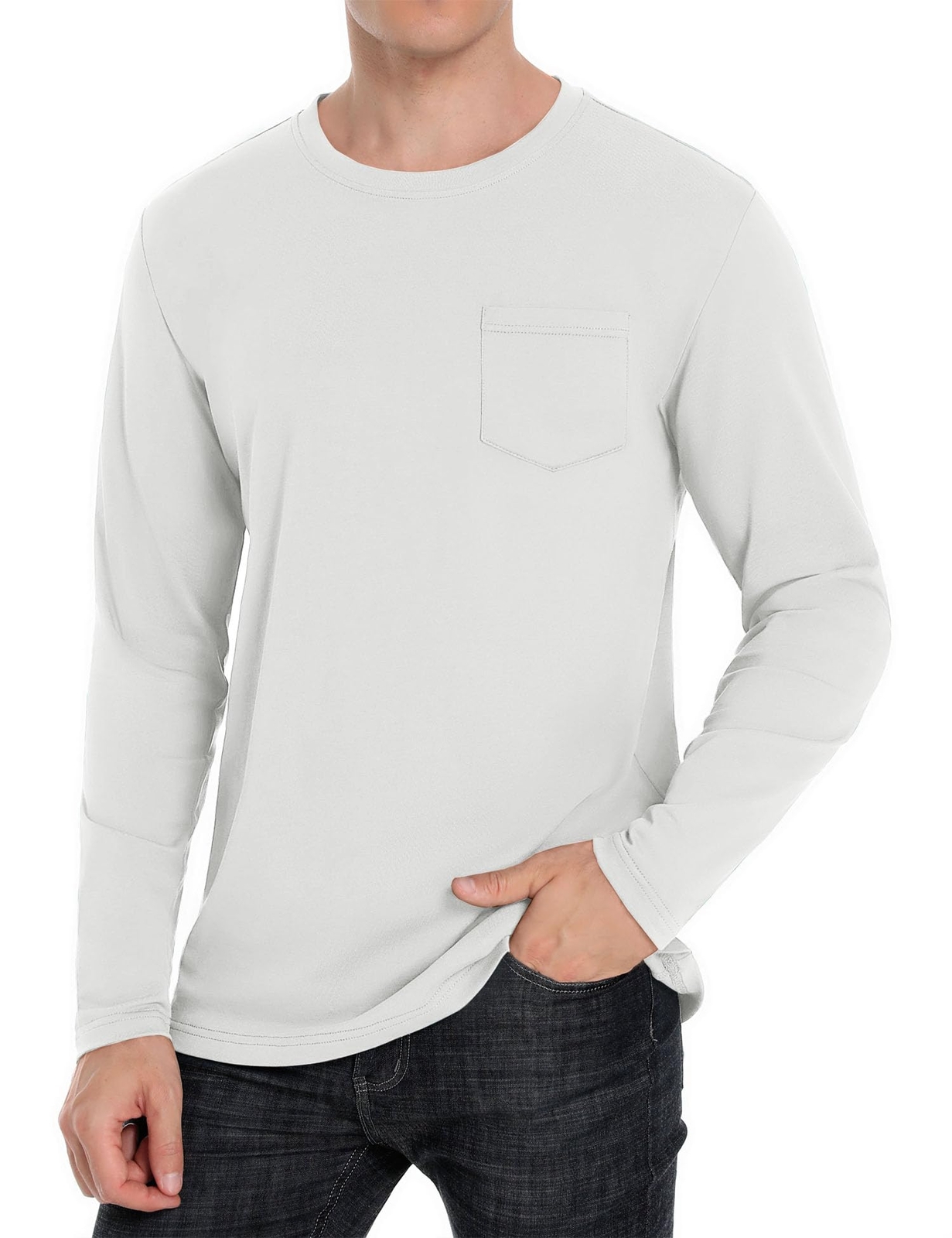 Men’s Casual Cotton Shirts Long Sleeve Crewneck Quick Dry Sport Plain T-Shirts