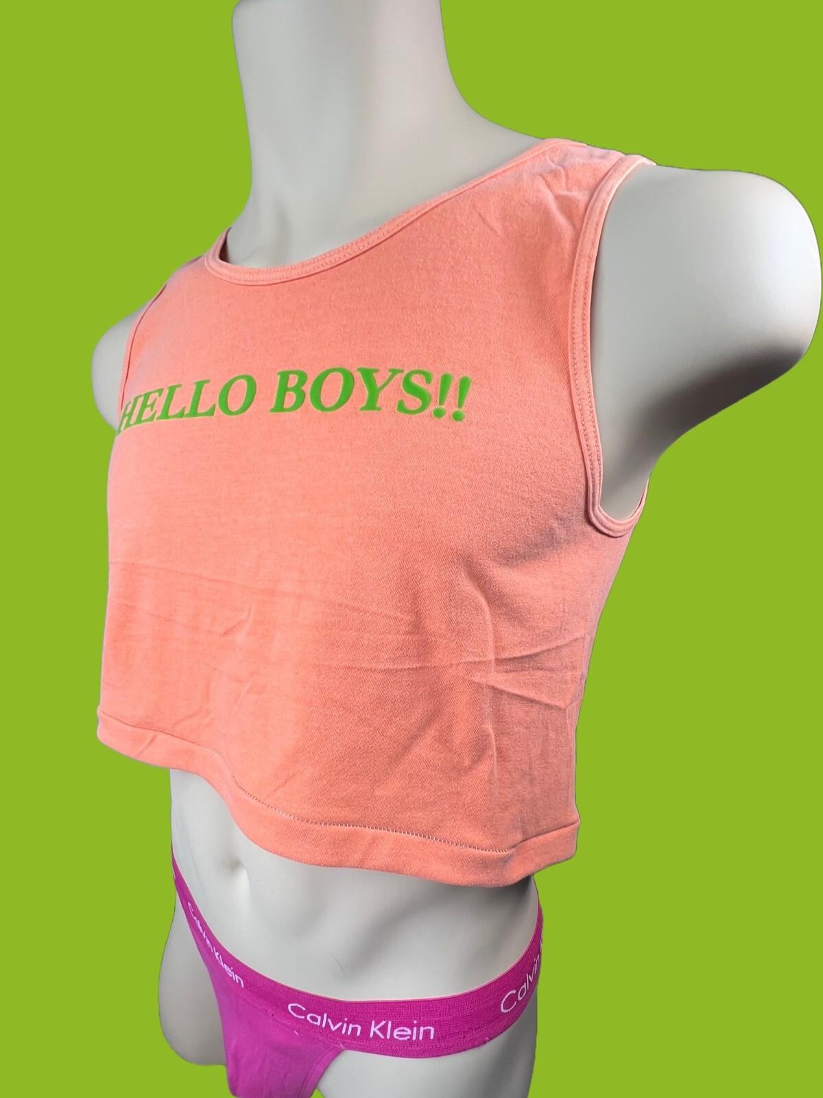 HELLO BOYS 3D Puff Logo Custom print men orange crop tank top by H.E.Arts design