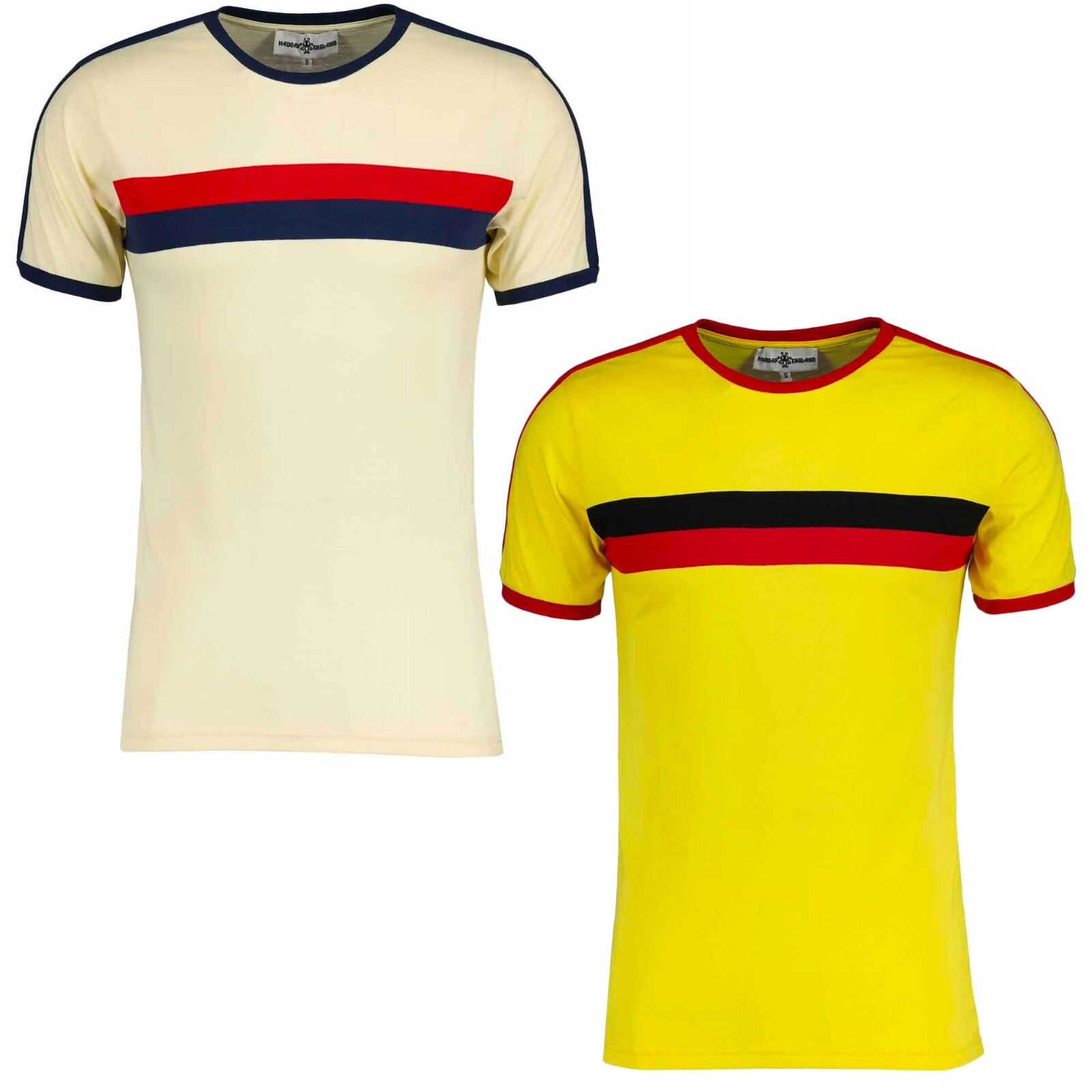 NEW MADCAP MENS RETRO 70s 80s 90s TAPED RINGER T-SHIRT SLIM FIT TEE Disco MC1043