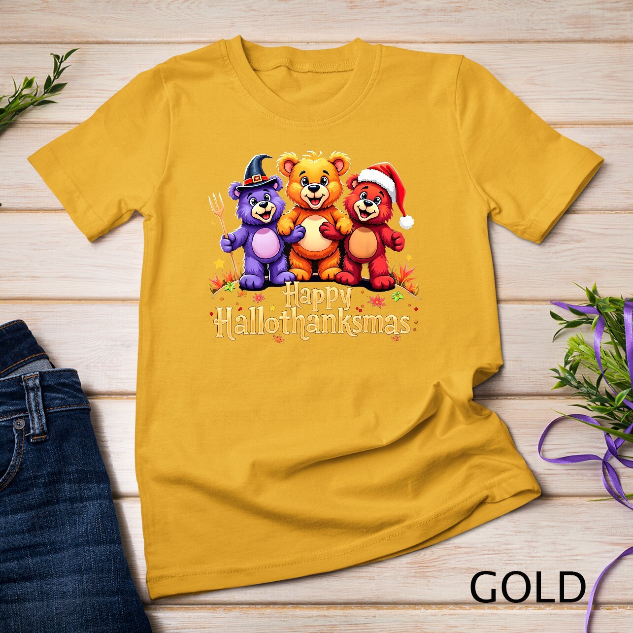 Hallothanksmas Bears Tee Halloween Thanksgiving Christmas T-Shirt Unisex T-shirt
