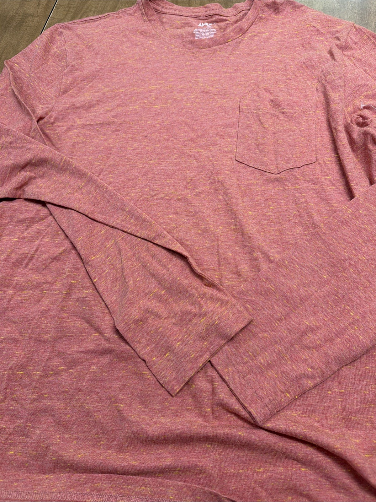 Abound Mens Long Sleeve Henley Shirt Coral Heather Cotton Blend L Pocket Orange
