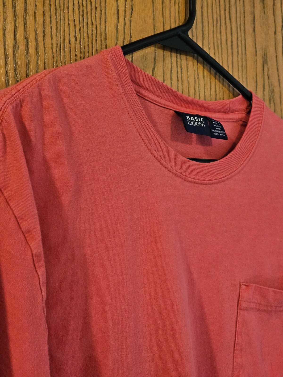 Vintage 90s Basic Editions Pocket T-Shirt | Faded Raspberry | Boxy Fit | Large