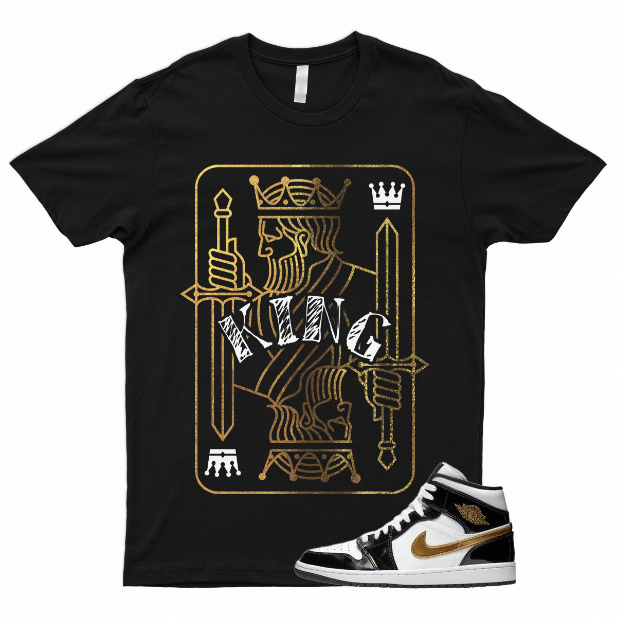 KING T Shirt for 1 Mid Patent Black White Metallic Gold NRG Top 3 Dunk High