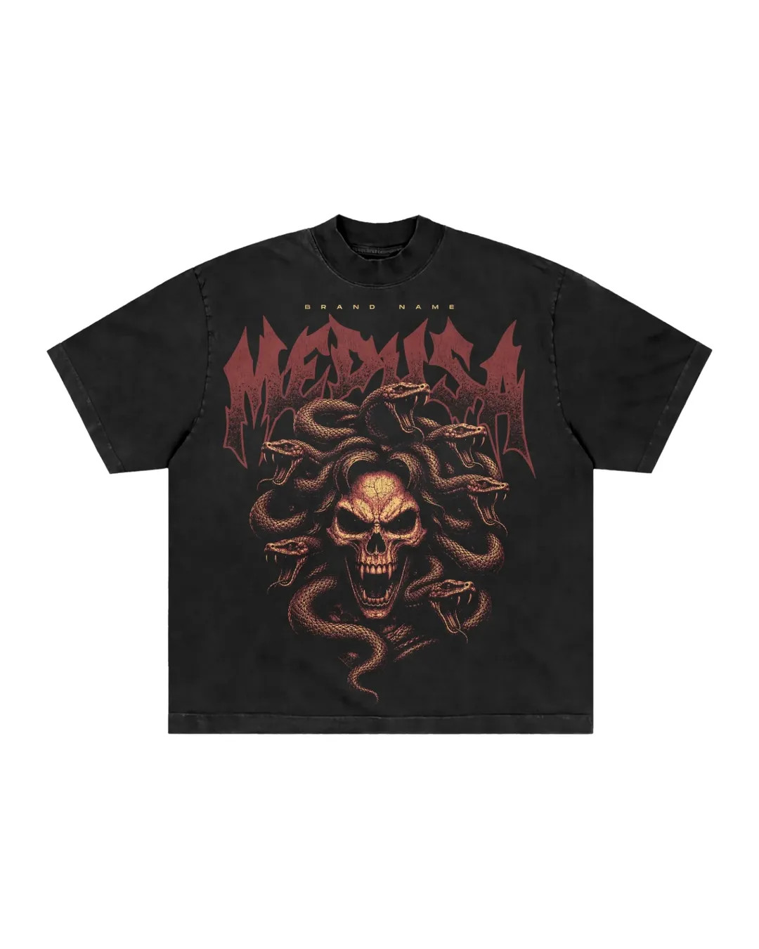 Men’s Vintage Washed Graphic T-Shirt Skull Snakes Print Gothic Streetwear Tee