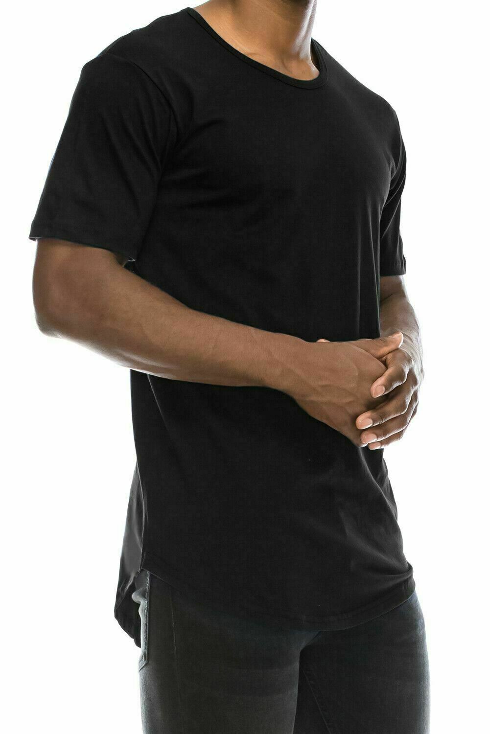 Mens BASIC HIPSTER T Shirts Casual Extended Longline Back Hip Hop Hemline Tee