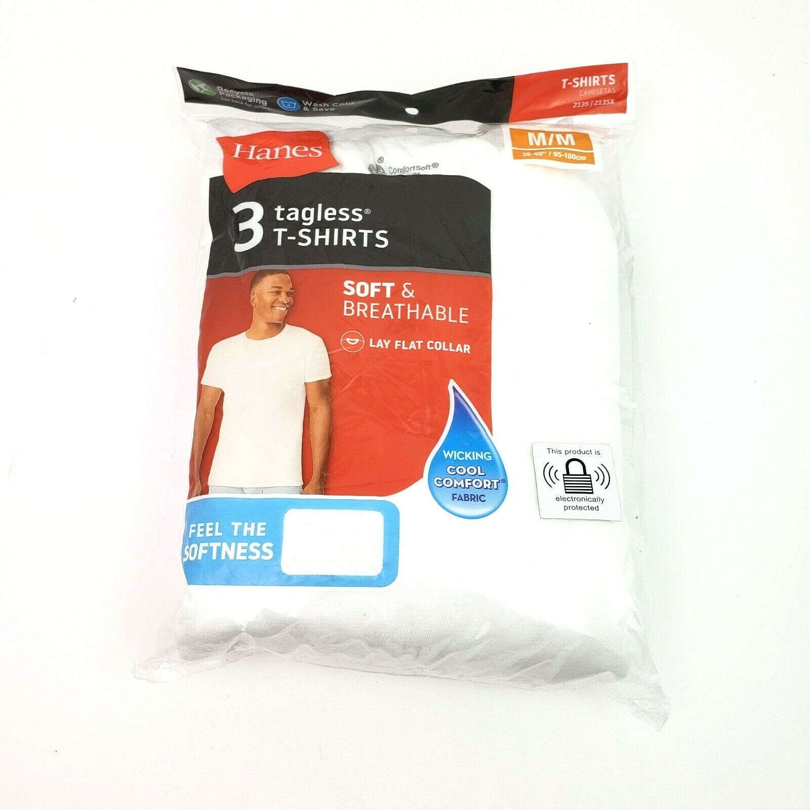 Hanes Mens Size M White Soft Tagless Short Sleeves T Shirts 3 Pack