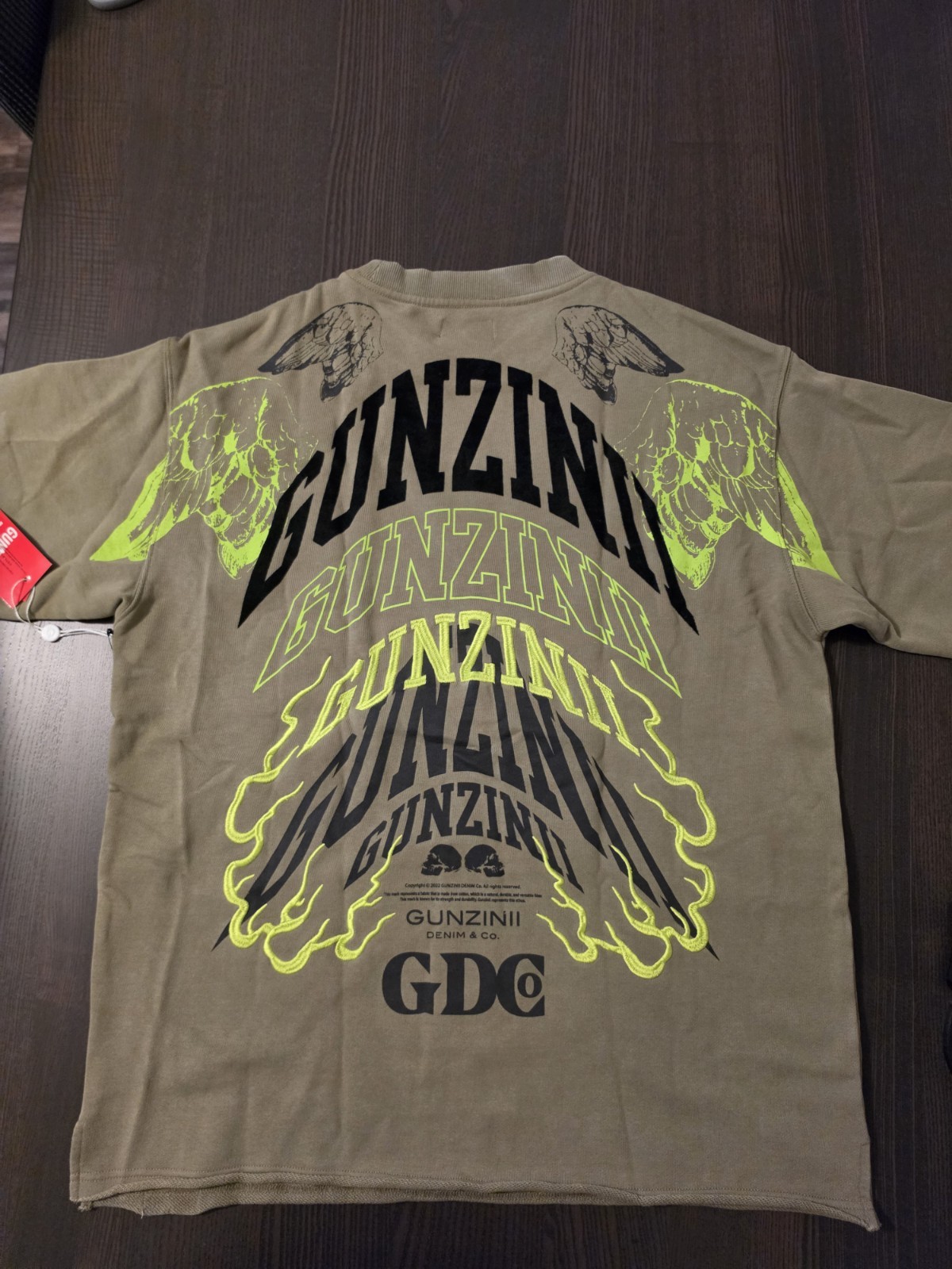 Gunzinii Olive/Neon Green Embroidered Lightning Logo OS Tee HW Size Large