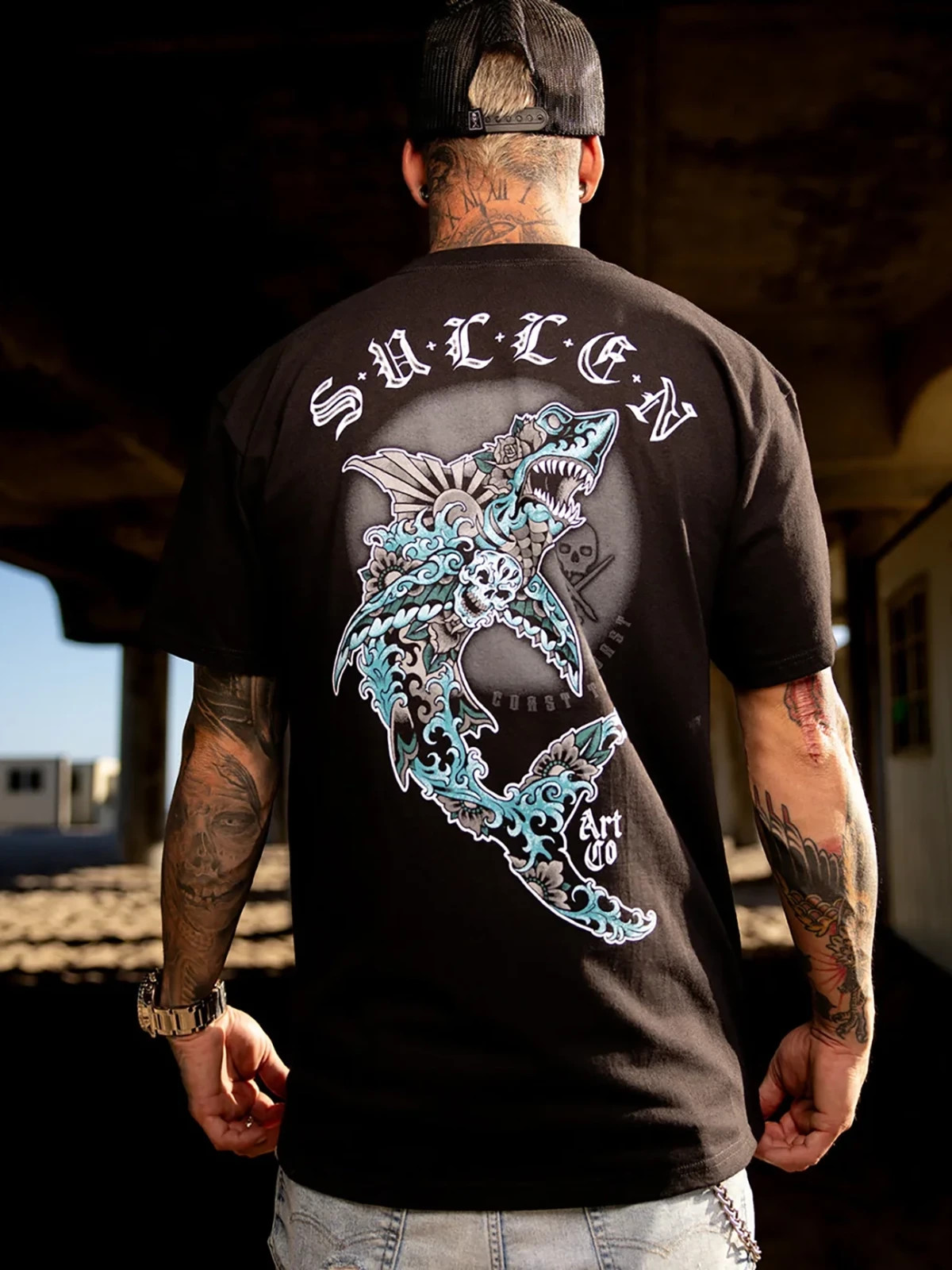 Sullen Men’s Infested Waters Short Sleeve Graphic T-shirt Shark Week Tattoo Tee