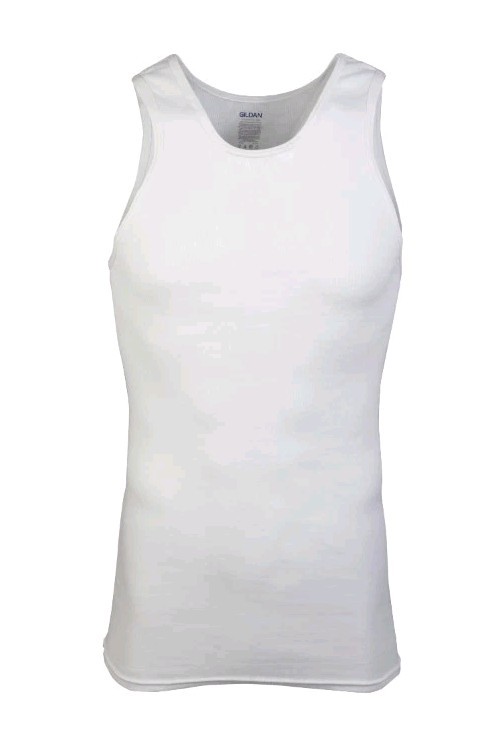 GILDAN Men’s White A Shirt Ribbed TAGLESS Tank Tops 5 Pack Mens Size 2XL