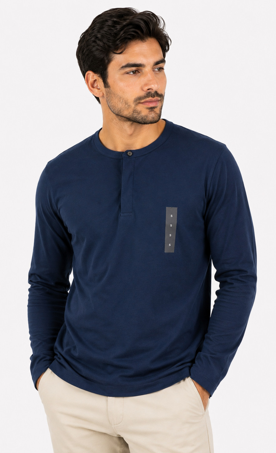 Alfani Men’s Henley T-Shirt New S M L XL XXL Navy Blue Long Sleeve Stretch Solid