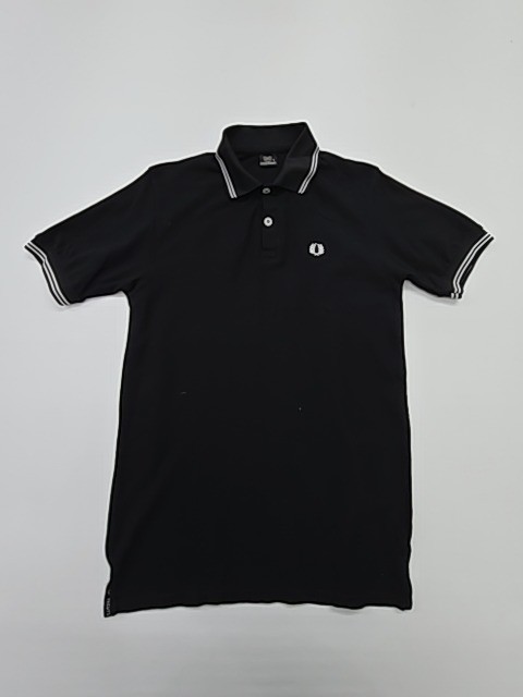 FRED PERRY Men’s Black Polo Shirt Size L Button Front Striped Collar