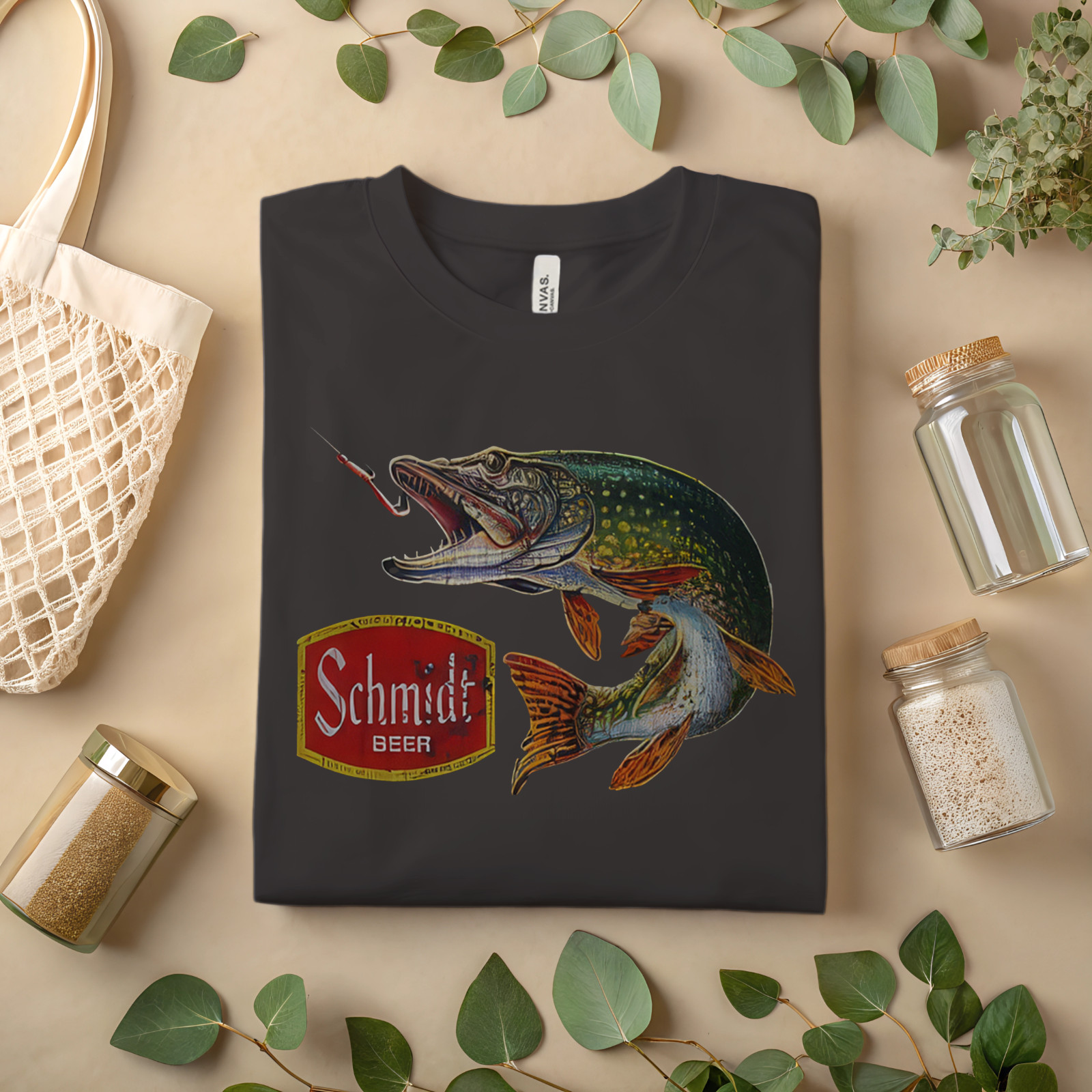 Schmidt Beer Fishing T-Shirt Vintage Pike Fish Graphic Tee for Beer Lovers A337
