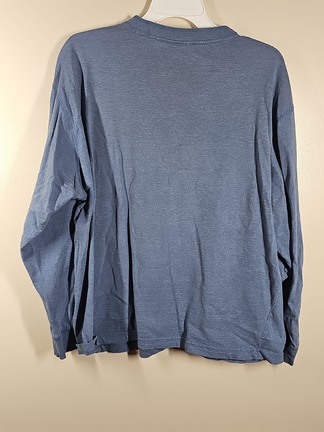 Vintage Basic Editions Shirt Mens Medium Blue Henley Long Sleeve 100% Cotton
