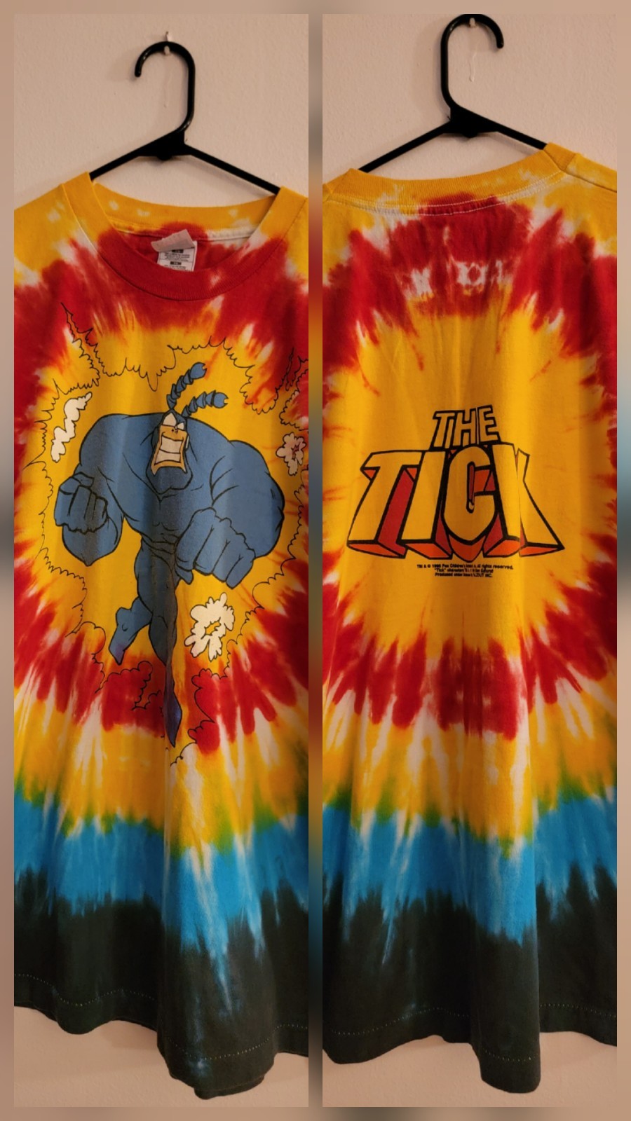 VTG THE TICK T Shirt XL Tie Dye 1996 Fox Kids Cartoon 90s TV SHOW COMIC 1 STITCH