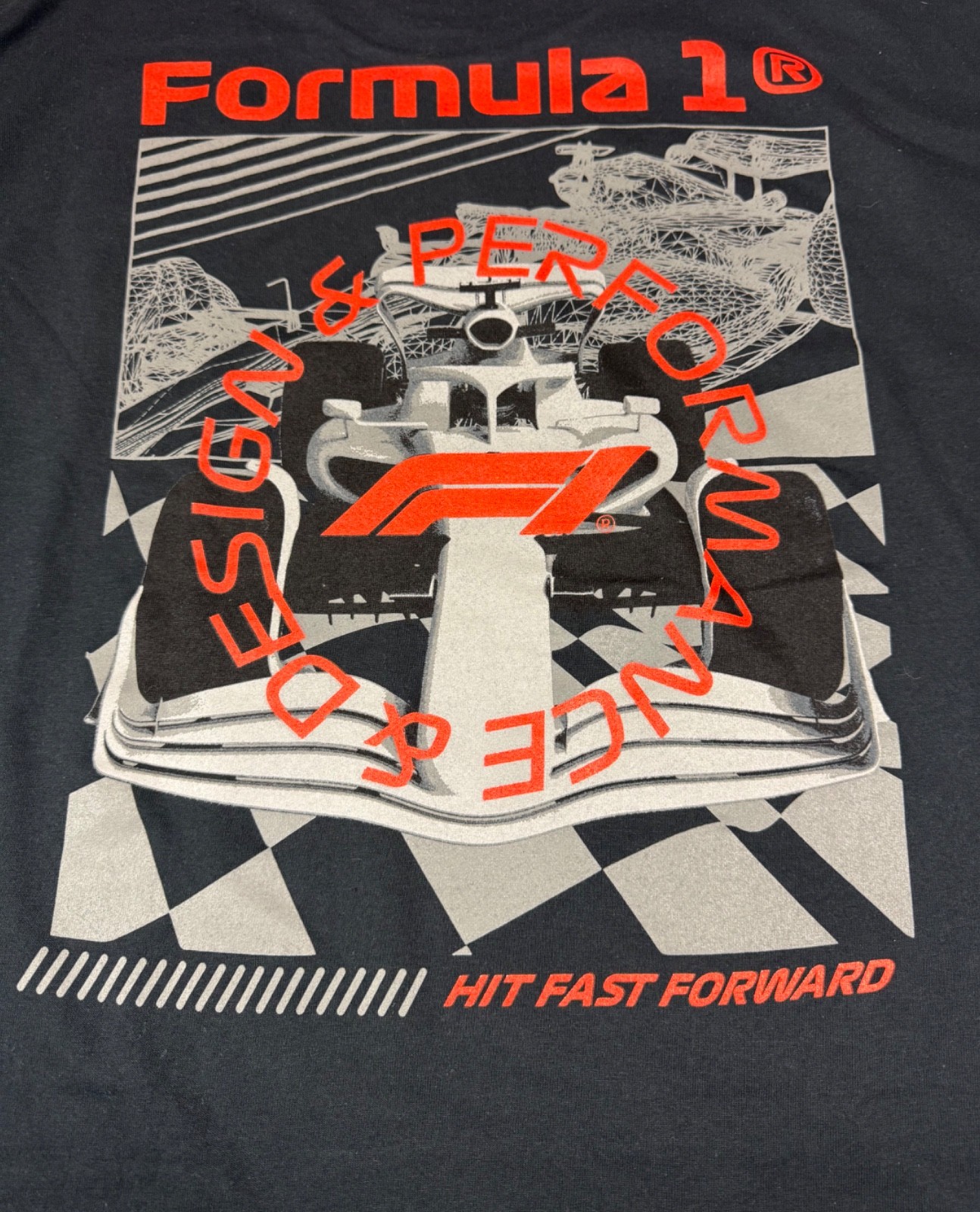 HYBRID APPARAL DARK GRAY AND RED SHORT SLEEVE TEE F1 FORMULA 1