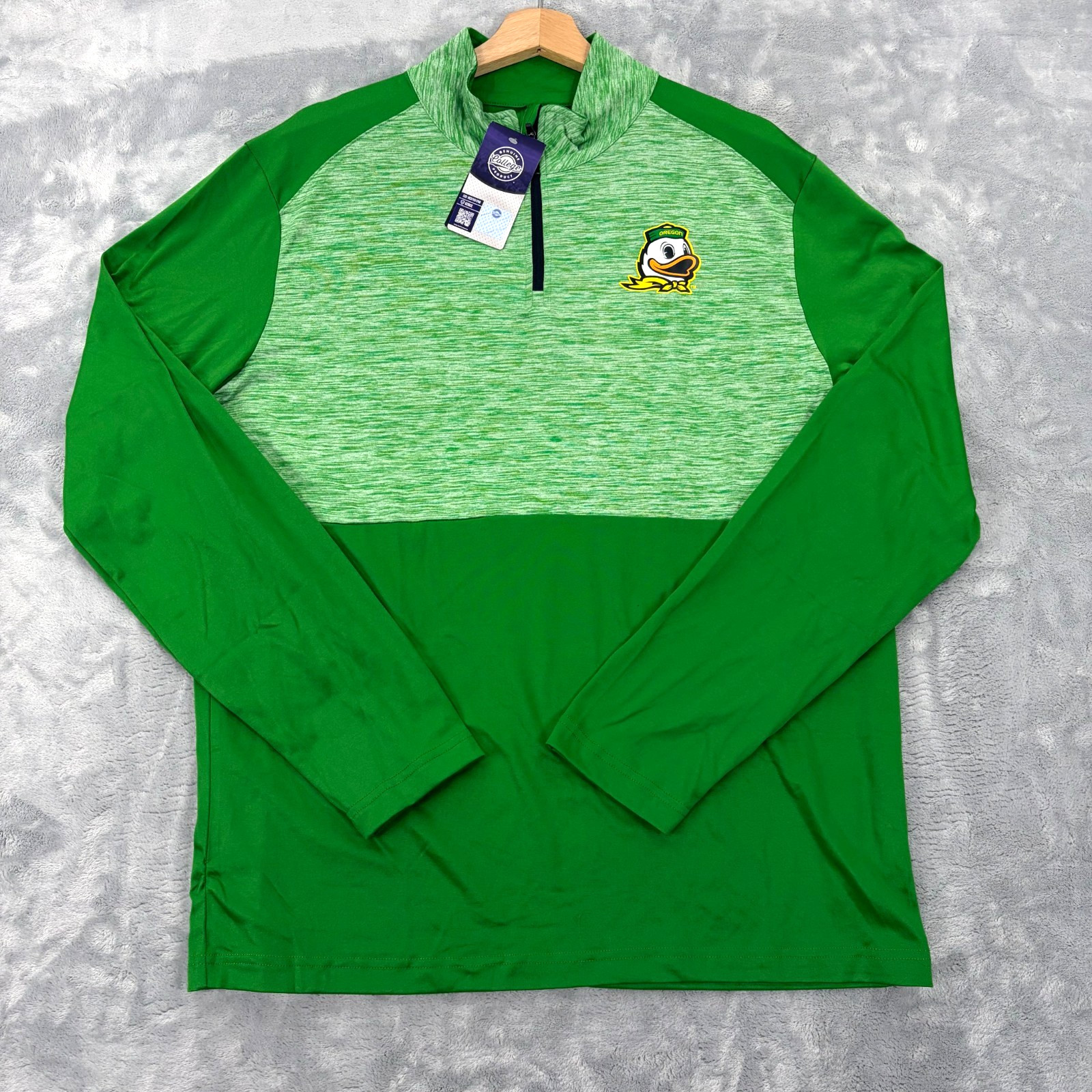 Oregon Ducks Mens Large 1/4 Zip Pullover Long Sleeve Shirt Heather Green NEW!