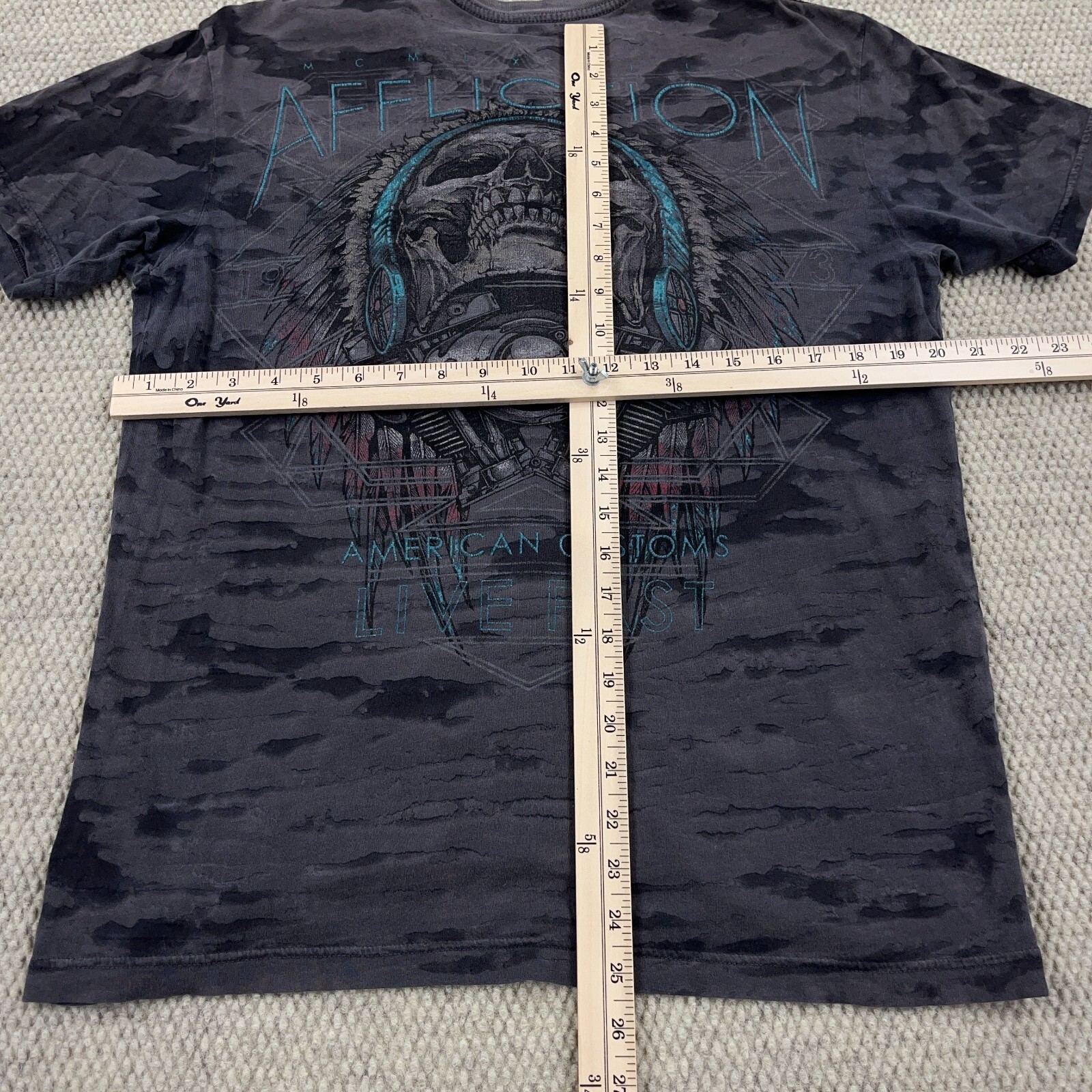 Affliction Shirt Men Medium Gray American Customs Indian Chief Tattoo MMA Live