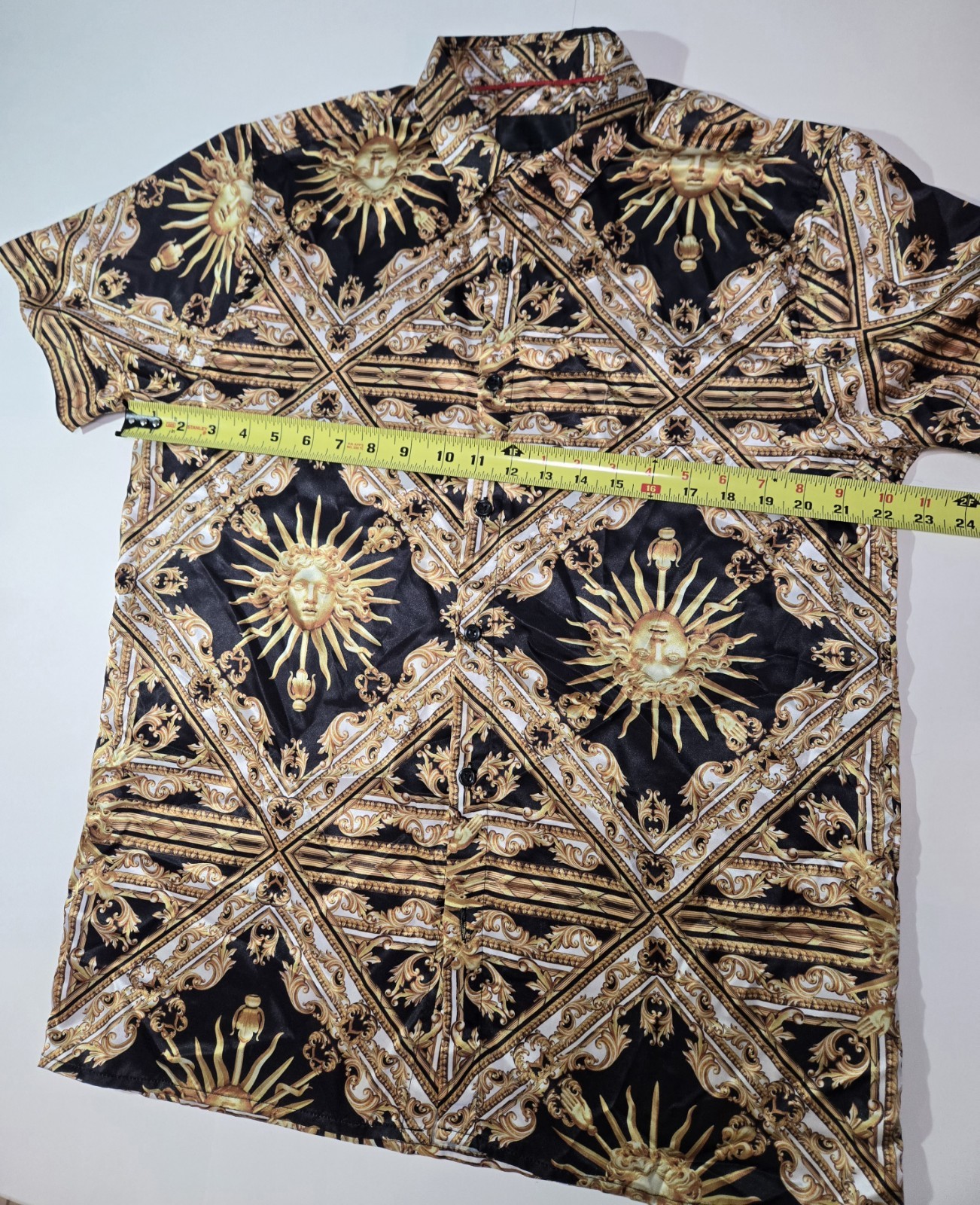 BAROQUE GOLD MEDUSA Mens L Shirt Y2K Button Up Italian Designer Geometric