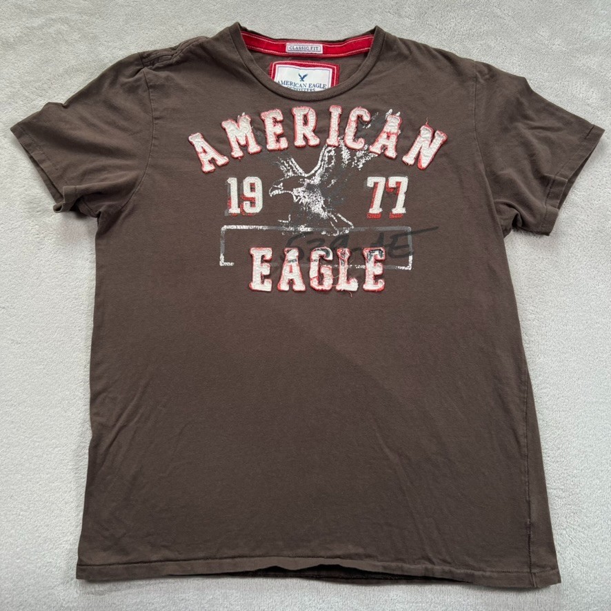 American Eagle T-Shirt Men’s Size Large Brown Classic Fit 1977 Graphic Print Y2K