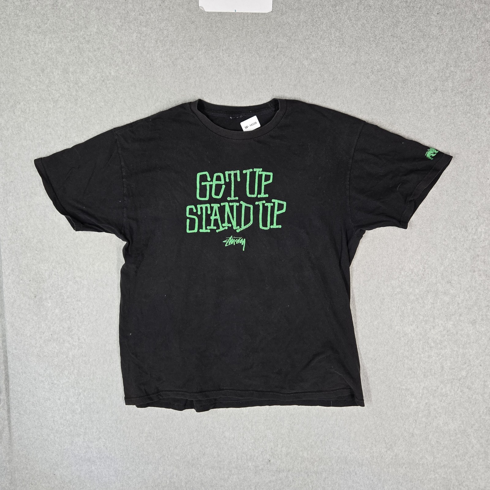 Stussy Brand Shirt Black Get Up Stand Up Spellout Logo Short Sleeve READ
