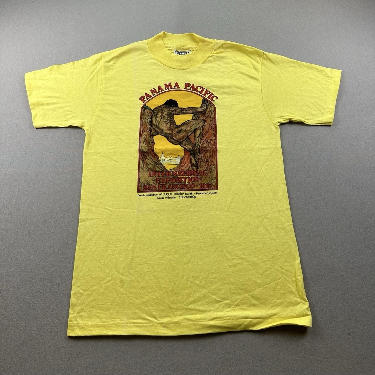Vintage San Francisco Museum Shirt Mens Small Yellow Panama Pacific Expo Gay Art