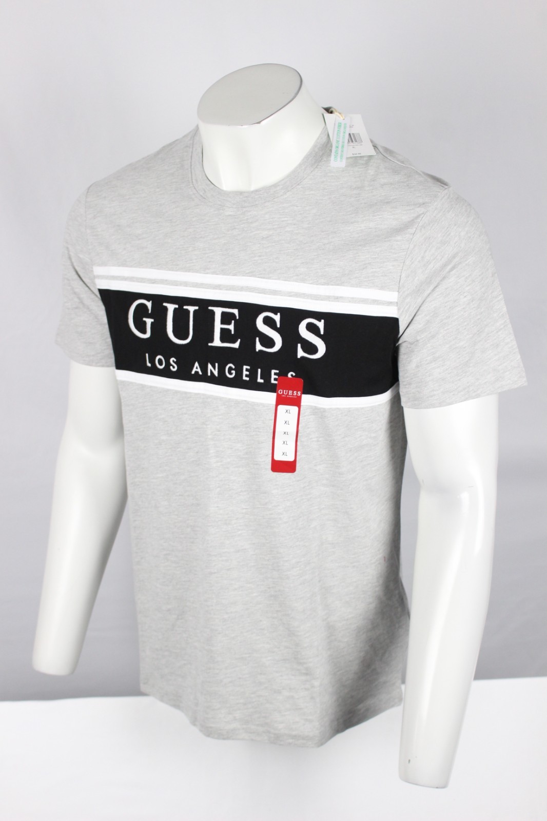 Guess Men’s Rickinson Logo Crew T Shirt Embroidered Light Heather Gray Black