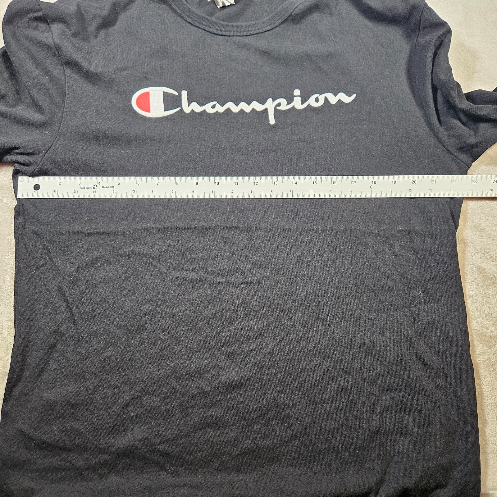Champion Mens Black XL Cotton Long Sleeve T Shirt Top Embroidered Logo Crew Neck