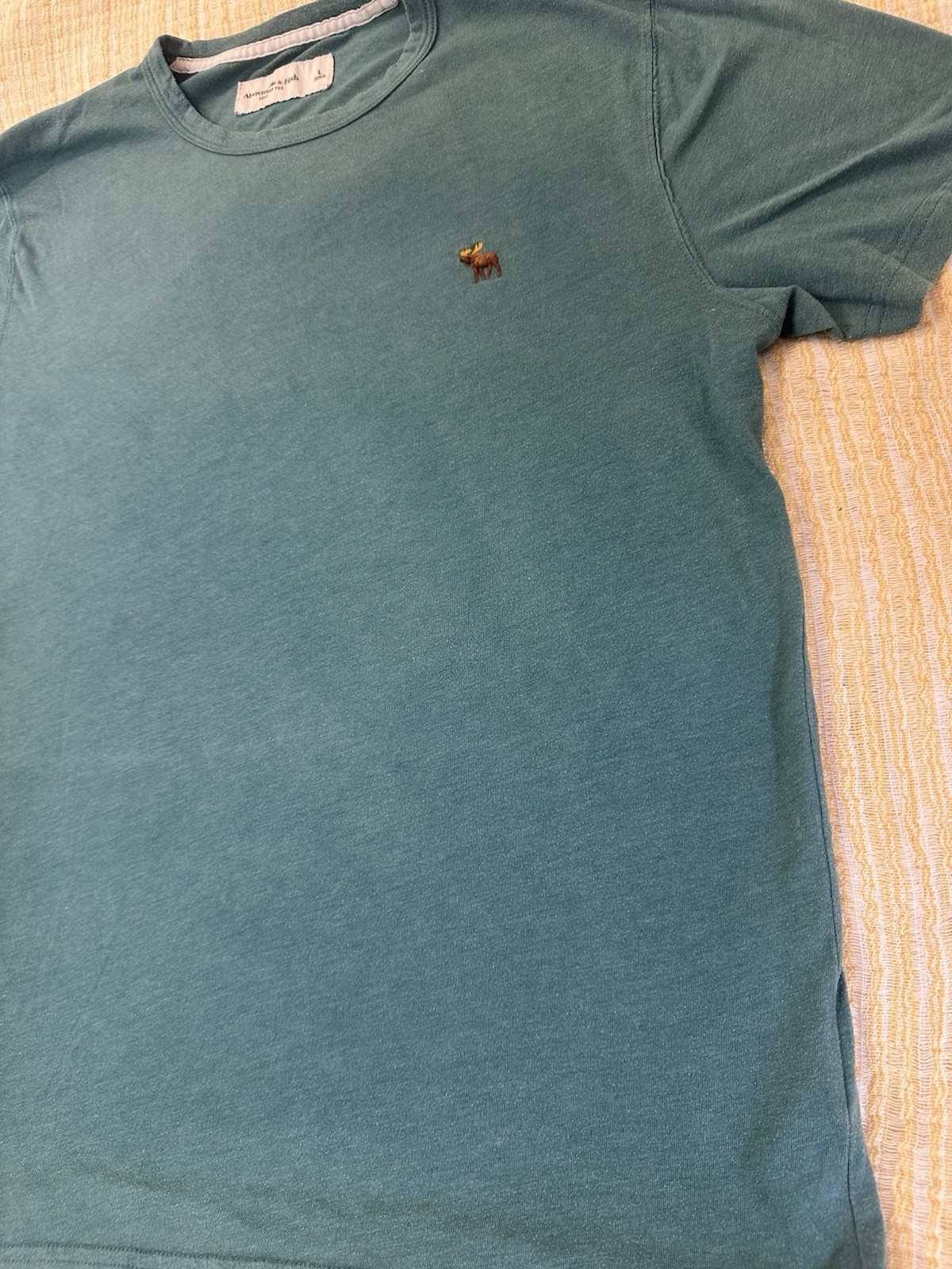 Abercrombie & Fitch Soft A&F Tee Green Jersey Crew Tee Embroidered Moose M-L