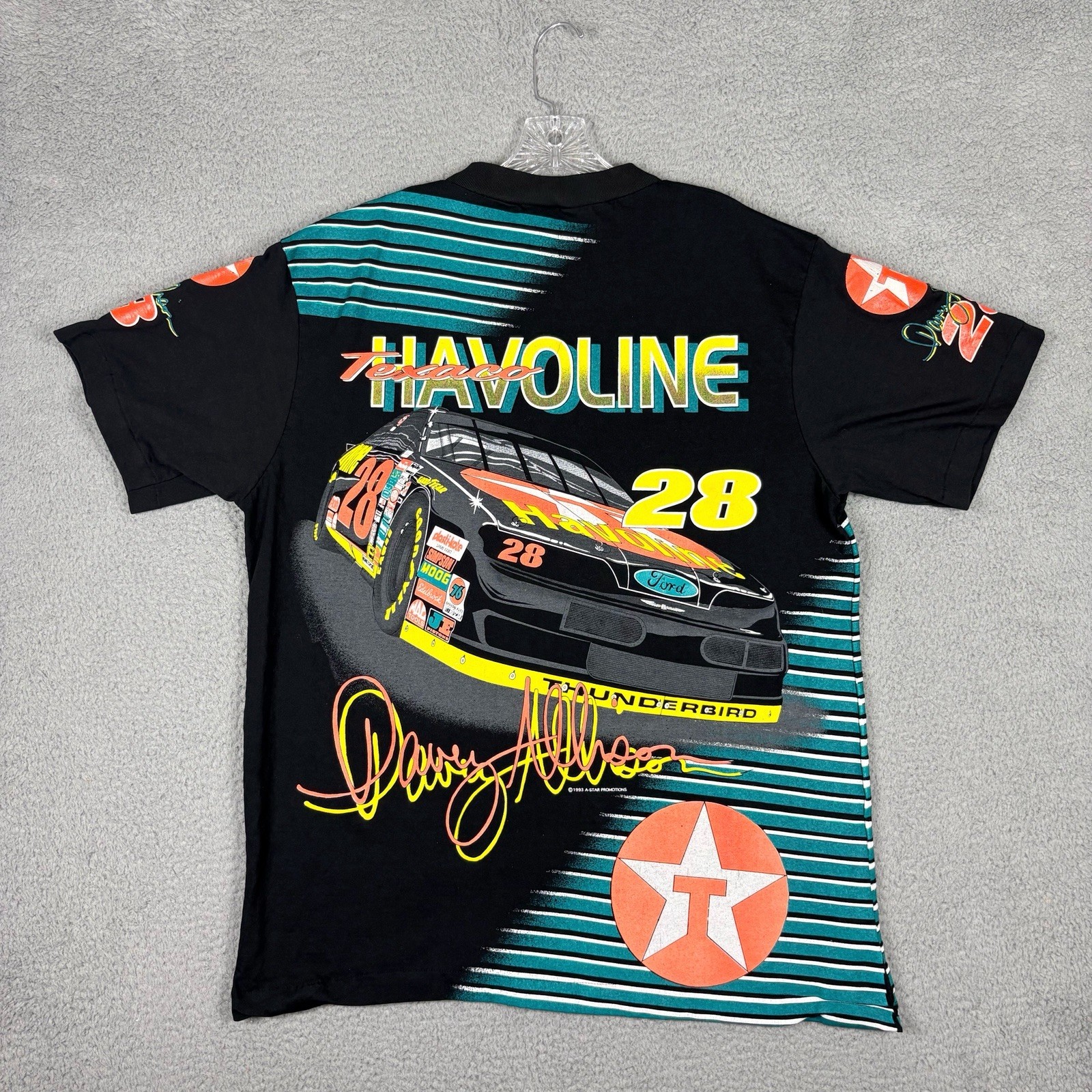Vtg NASCAR AOP 1993 Davey Allison T-shirt Men’s XL 28 Havoline USA Single Stitch