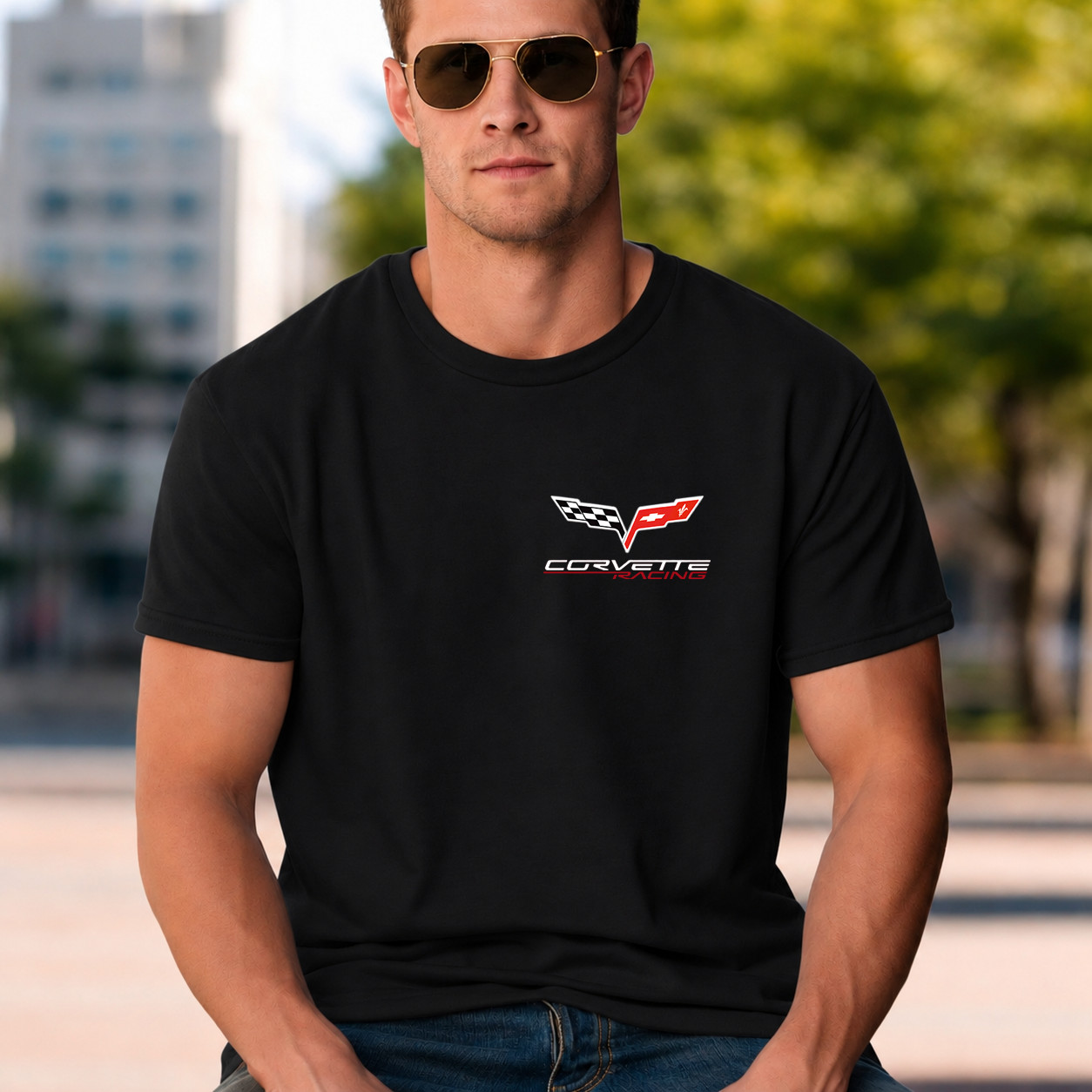 Corvette Racing Classic Black Tee with Soft Cotton Unisex Fit