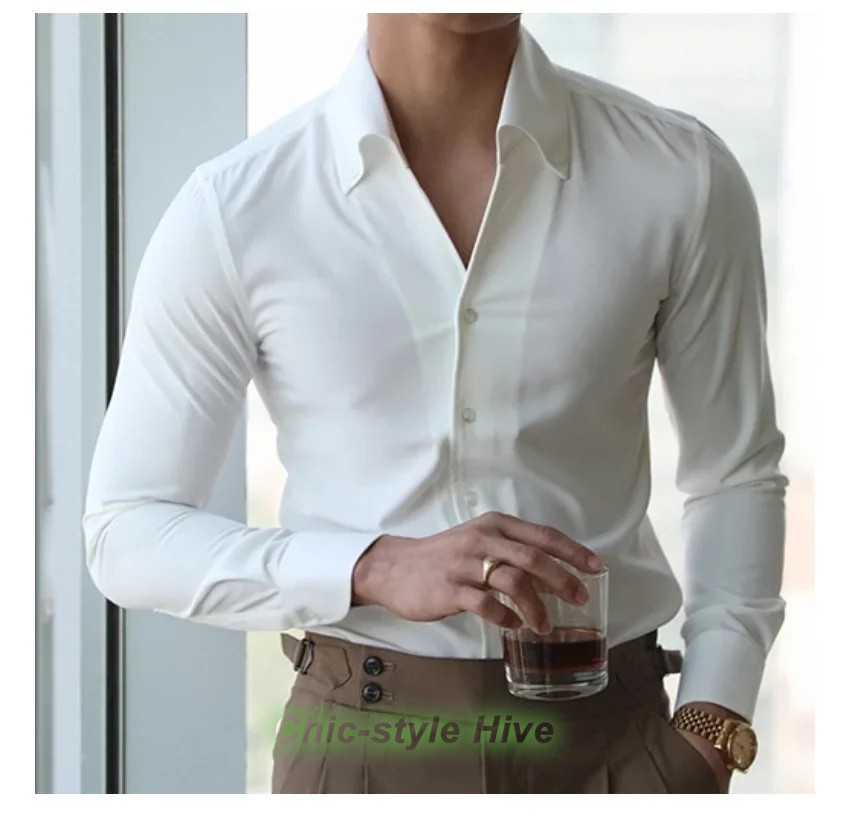 Men’s Collar Shirt Wrinkle-free Casual Slim-fit with A Lapel Design Shirts