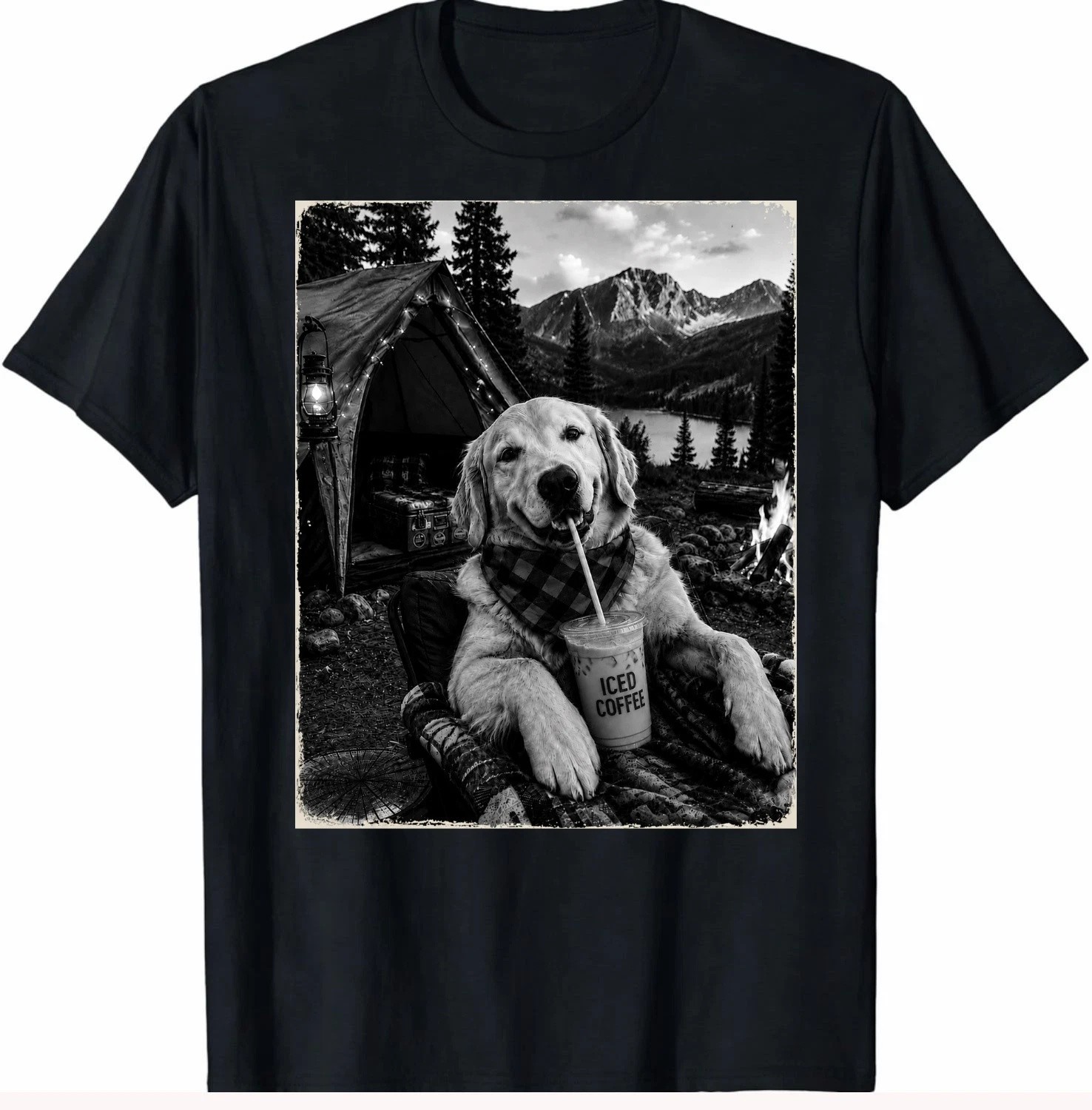 Golden Retriever Coffee T-Shirt Dog Lover Camping Graphic Tee
