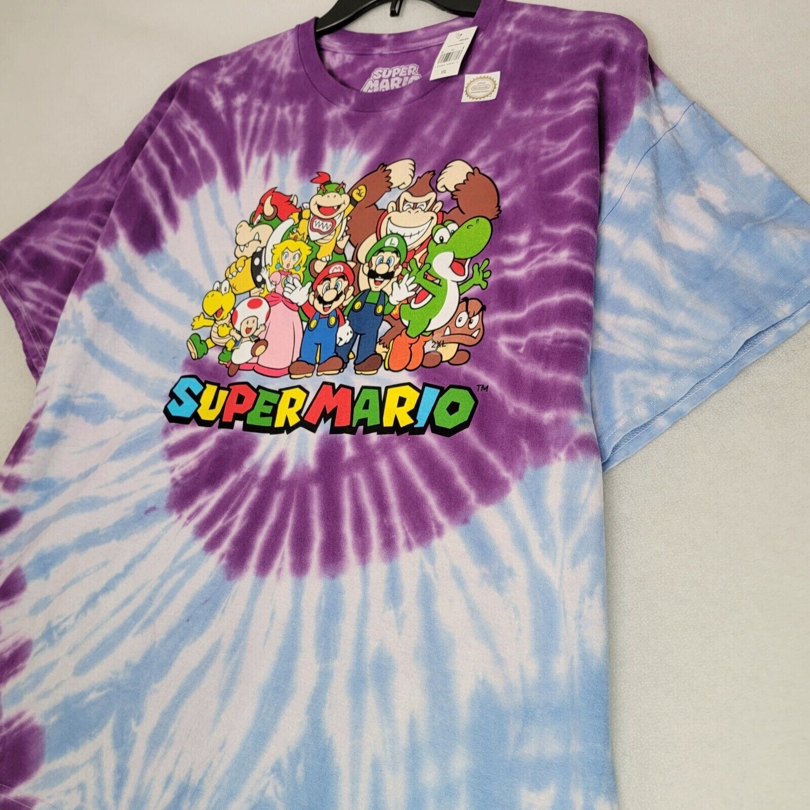 NINTENDO SUPER MARIO TIE DYE SHIRT Mens LARGE PURPLE BLUE CASUAL Video Game NWT
