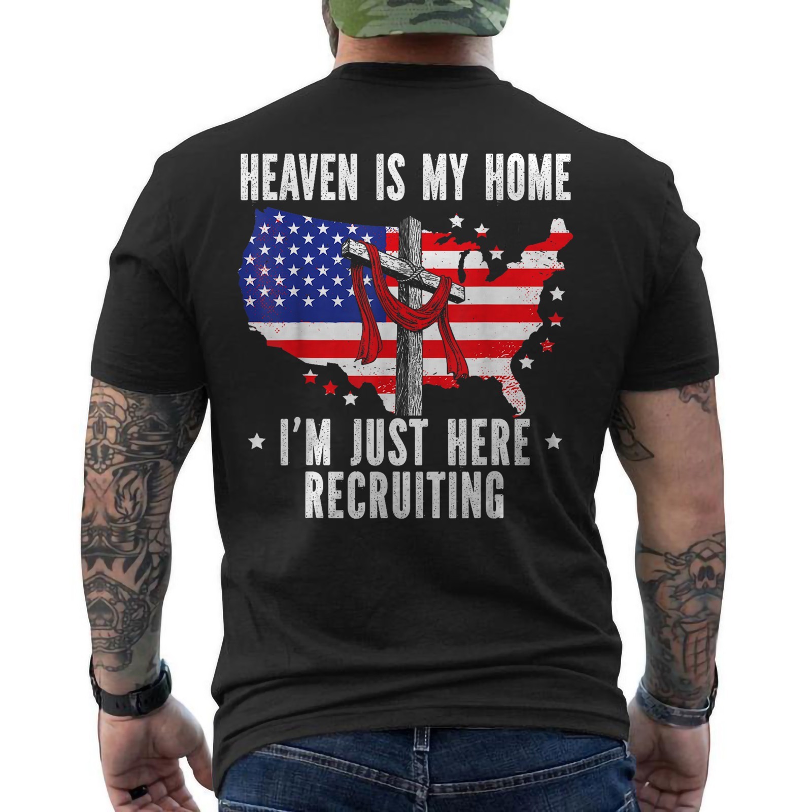 Heaven Is My Home Christian Religious Faith God Jesus US Flag ON BACK T-Shirt