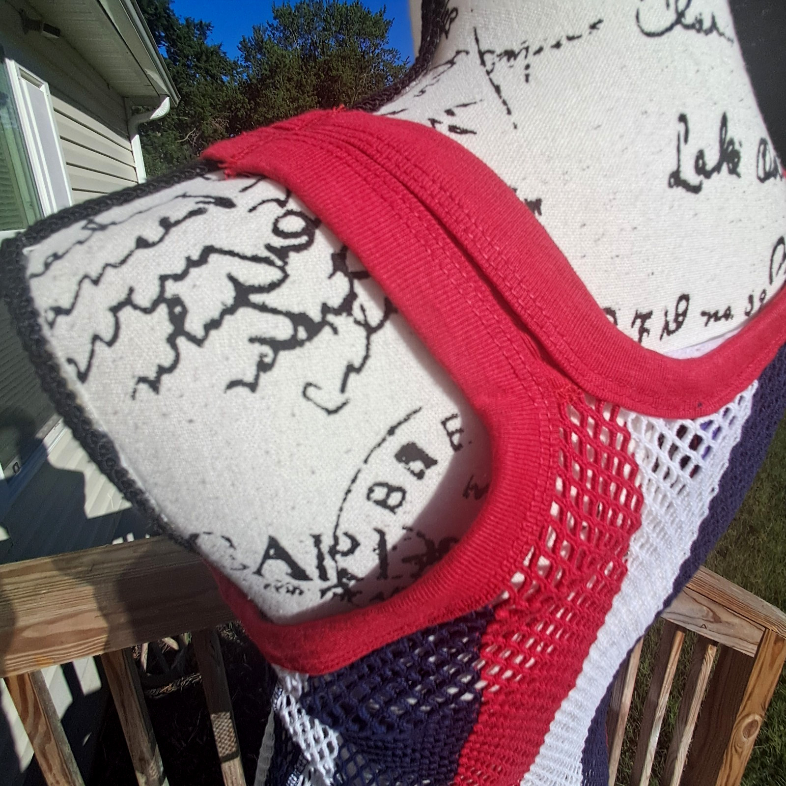 Vintage Trends String Vest Mesh Fishnet Tank Top Dress Large Patriotic USA Flag