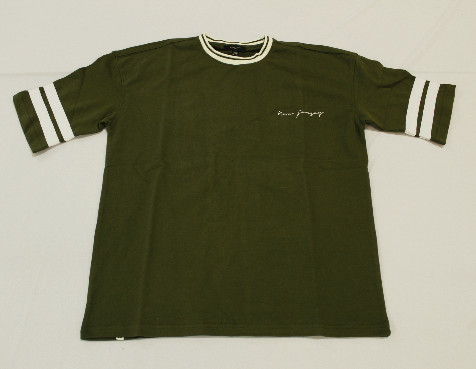 New Look Men’s Round Neck Striped Short Sleeve Sweatshirt JB9 Green Size XS NWT