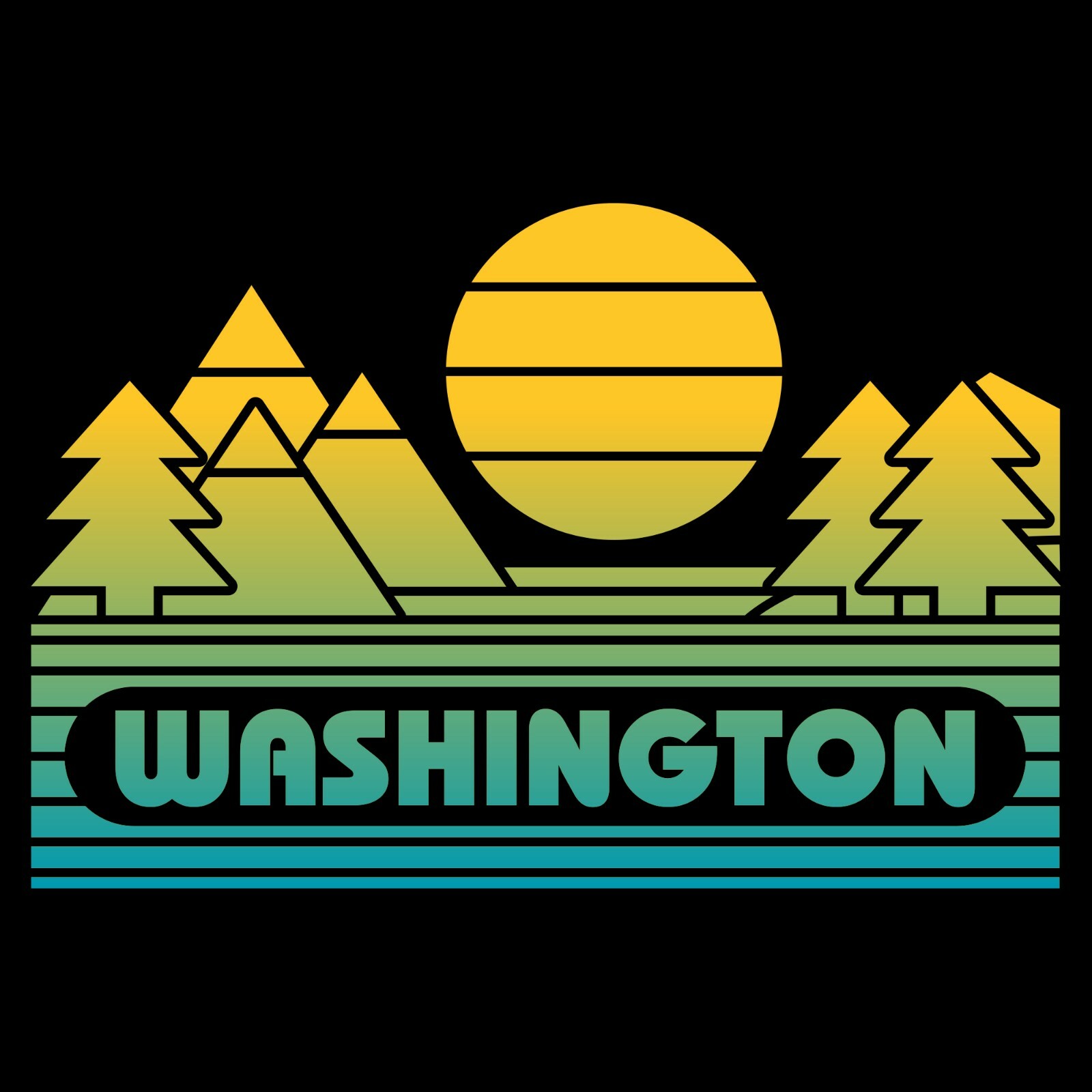 Washington Groovy Sunset – Landscape Vacation Home State T Shirt – Black
